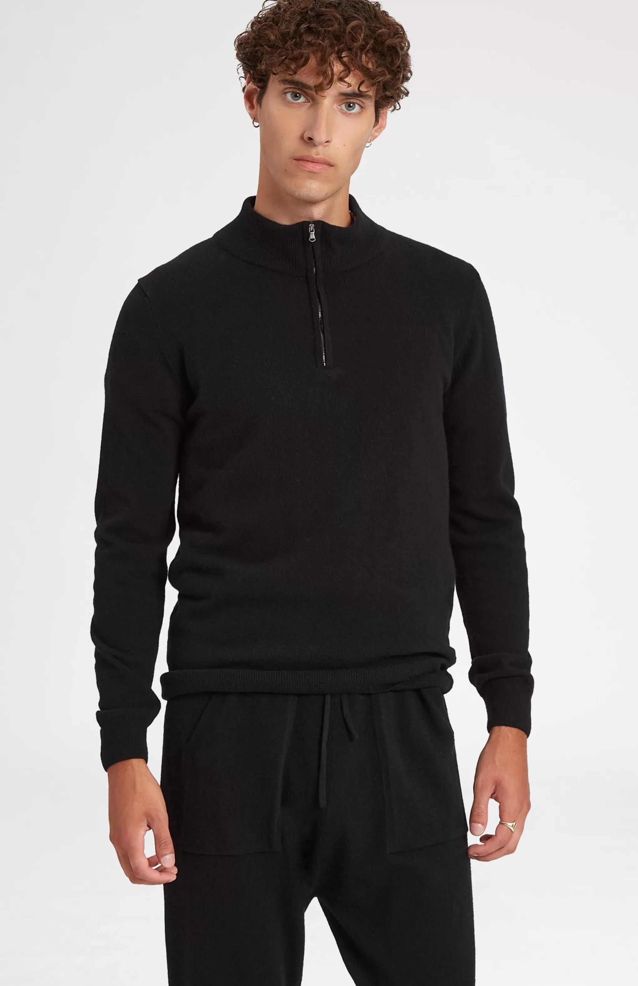 Cheap Men's Half Zip Merino Cashmere Blend Jumper In Black Men Light Weight Knits