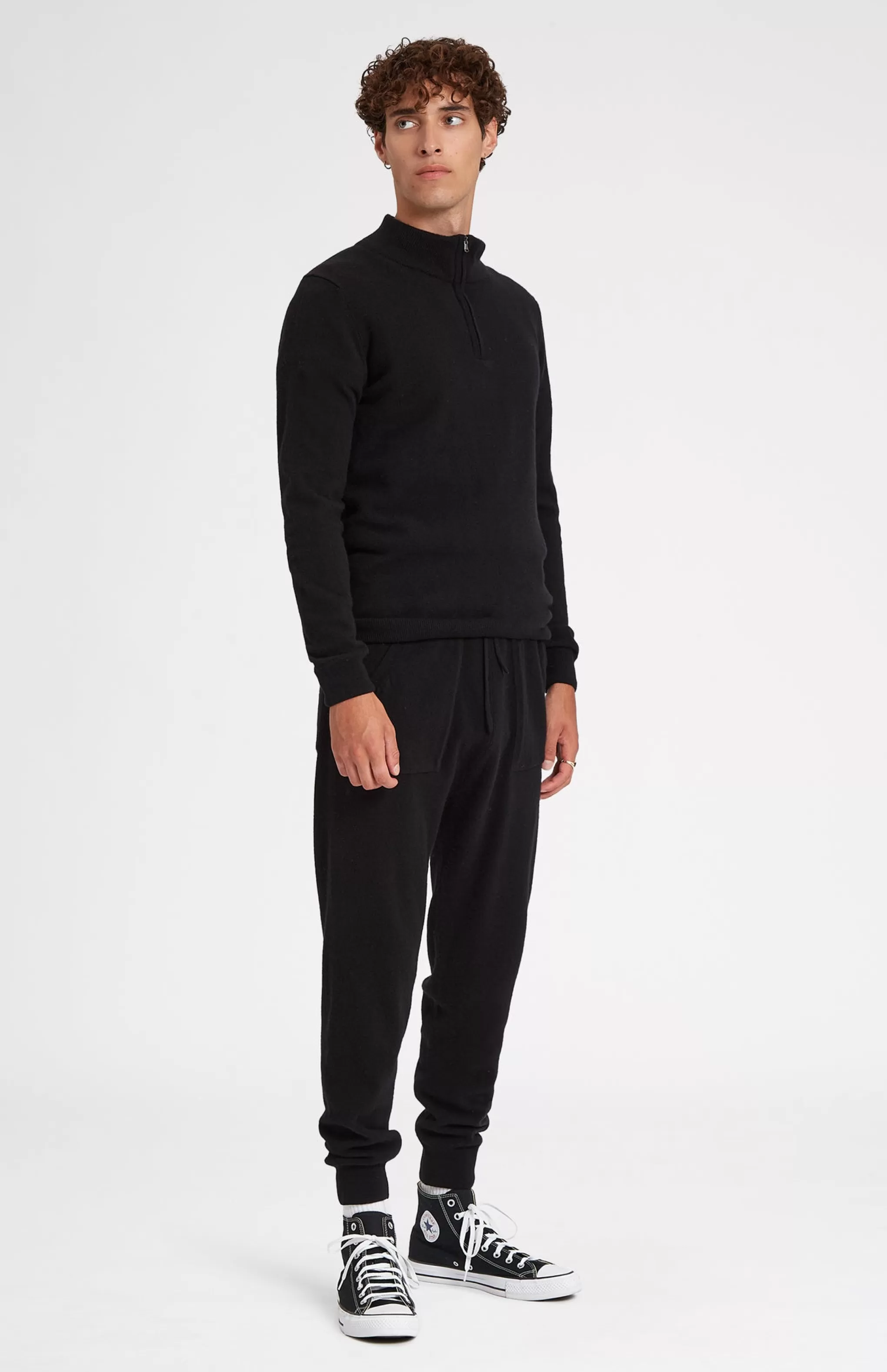 Cheap Men's Half Zip Merino Cashmere Blend Jumper In Black Men Light Weight Knits