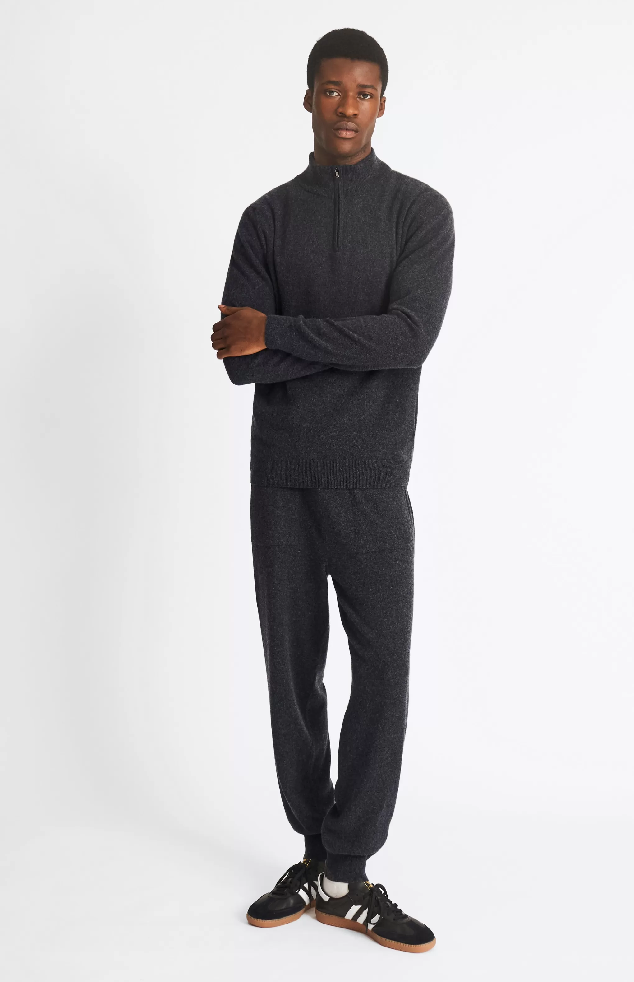 Best Sale Men's Half Zip Merino Cashmere Blend Jumper In Charcoal Men High Neck Knits