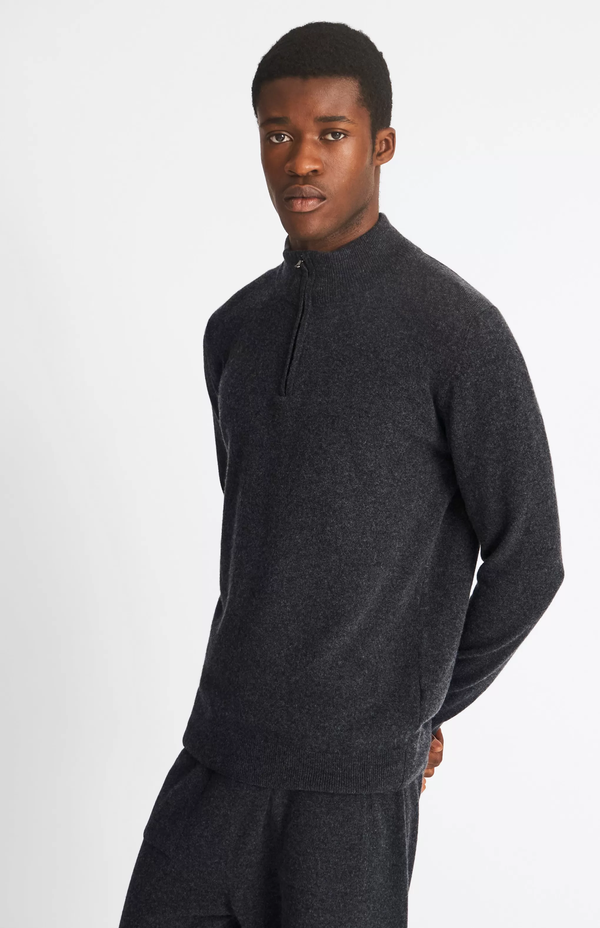 Best Sale Men's Half Zip Merino Cashmere Blend Jumper In Charcoal Men High Neck Knits
