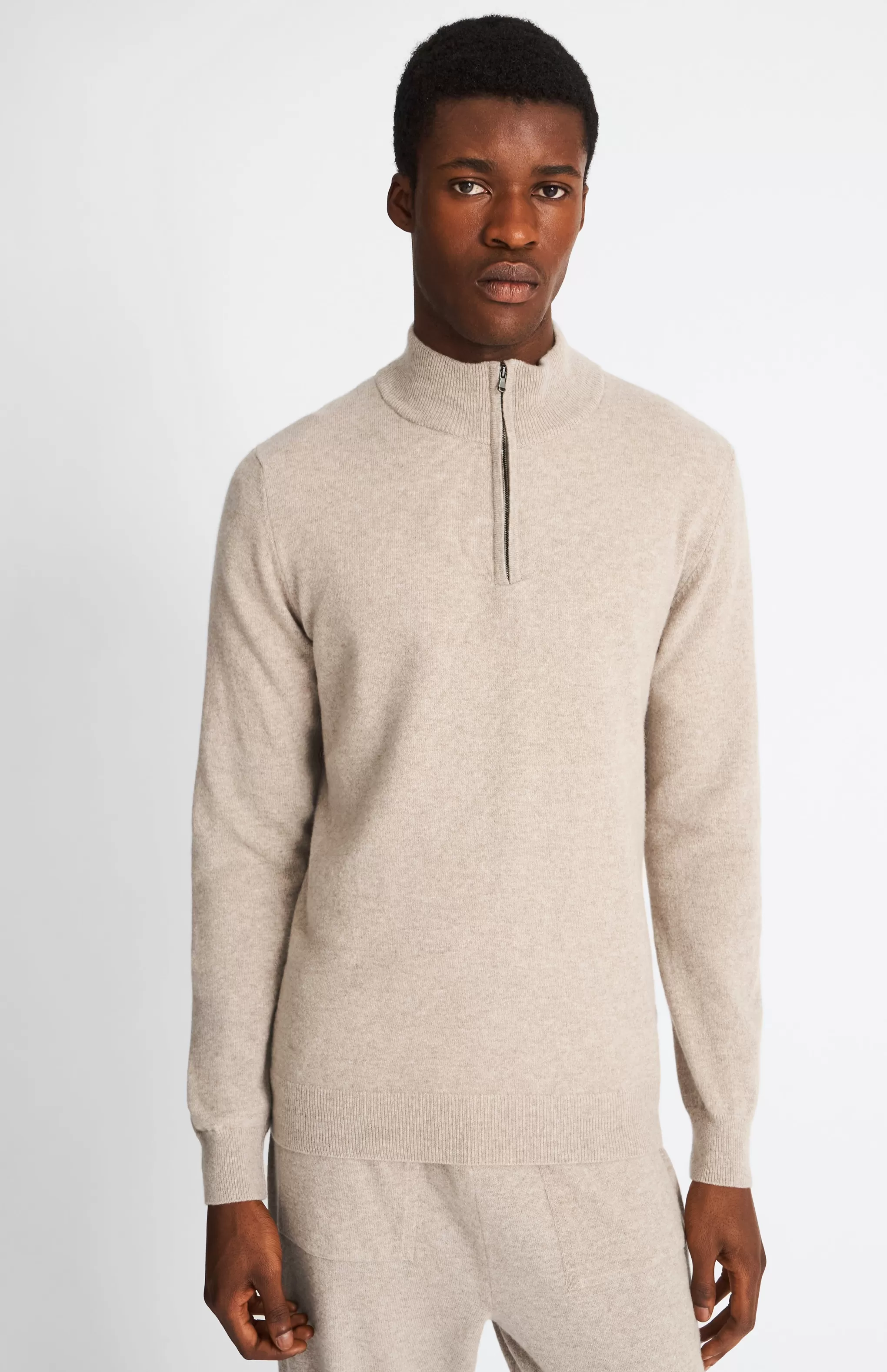 Fashion Men's Half Zip Merino Cashmere Blend Jumper In Dark Natural Men Jumpers