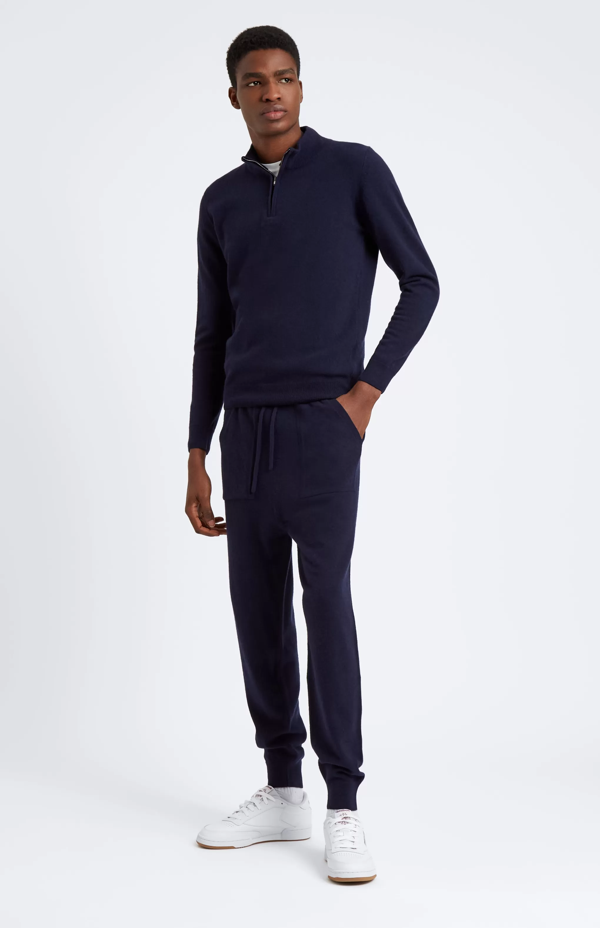 Cheap Men's Half Zip Merino Cashmere Blend Jumper In Navy Men Jumpers