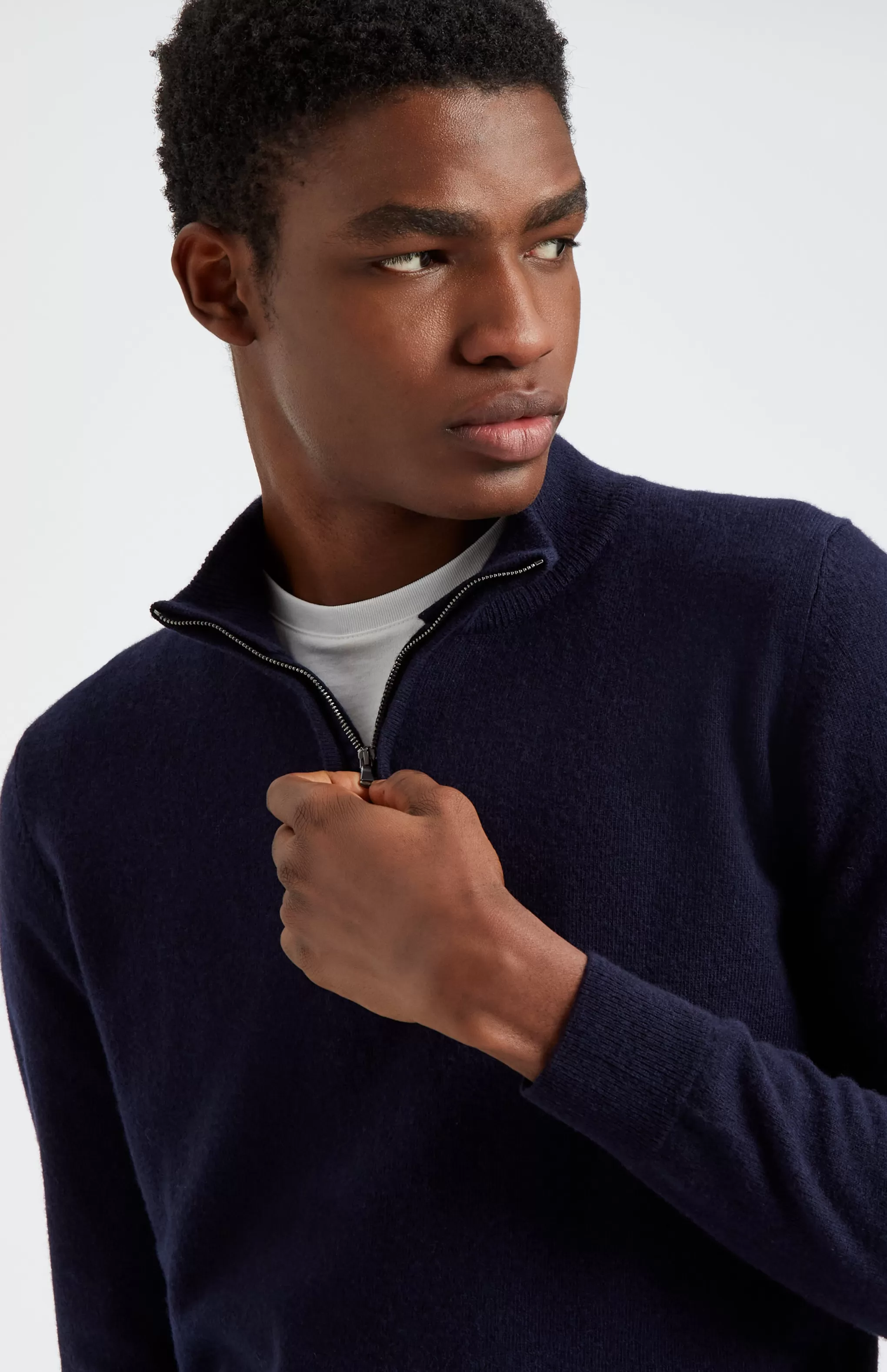 Cheap Men's Half Zip Merino Cashmere Blend Jumper In Navy Men Jumpers