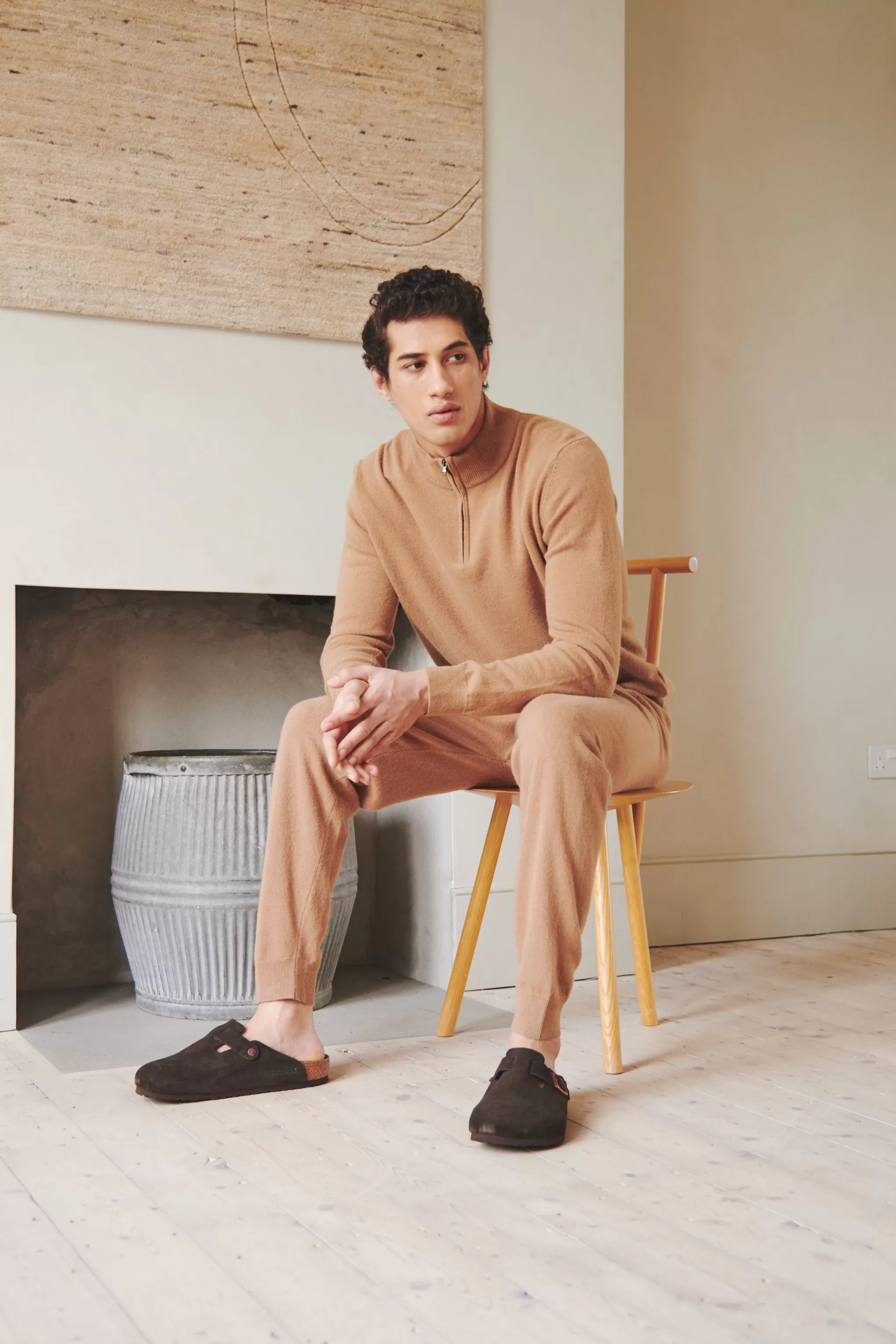 Outlet Men's Half Zip Merino Cashmere Blend Jumper In Vicuna Men Jumpers