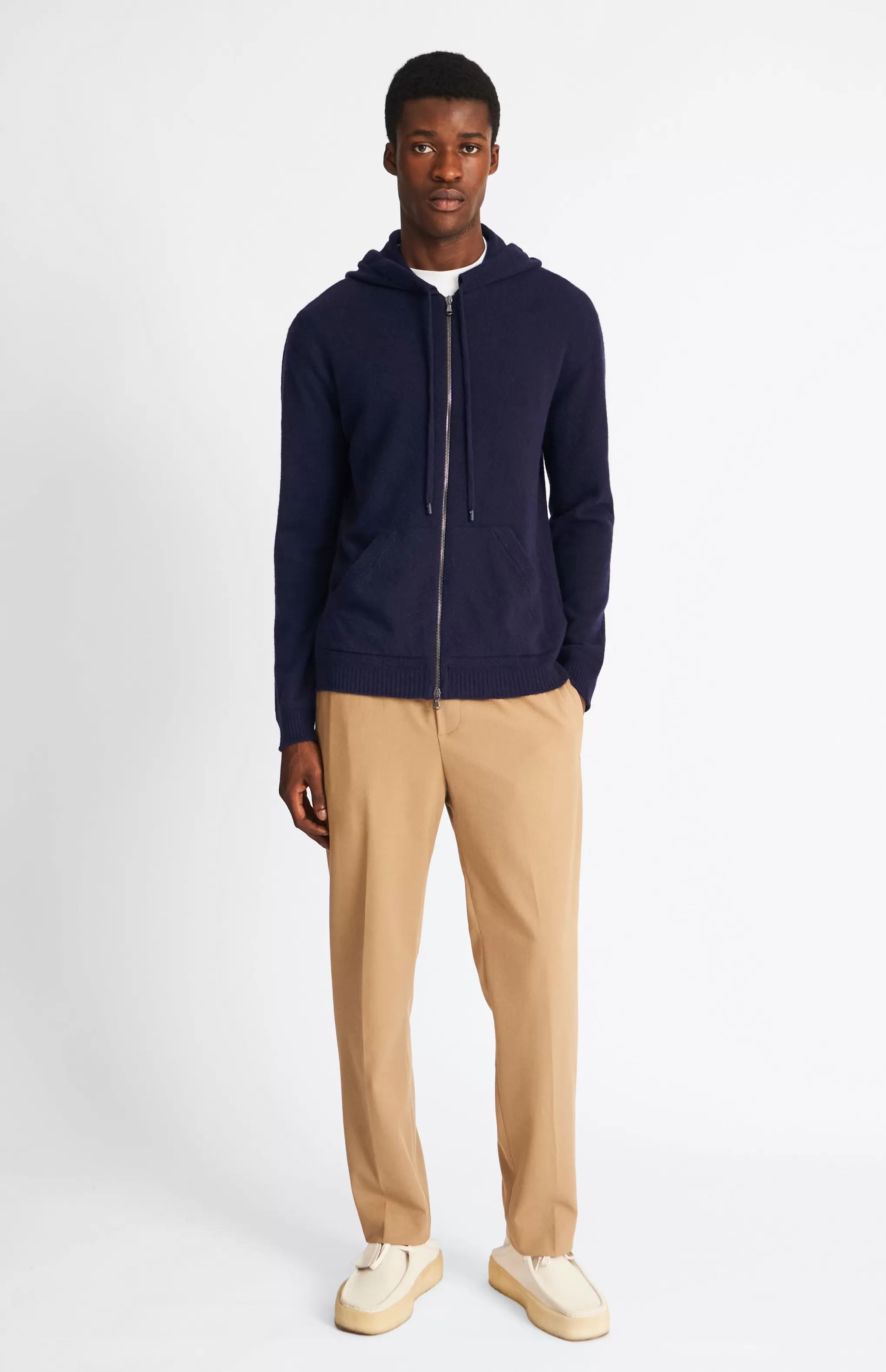 Fashion Men's Knitted Lounge Hoodie In Ink Men Cashmere