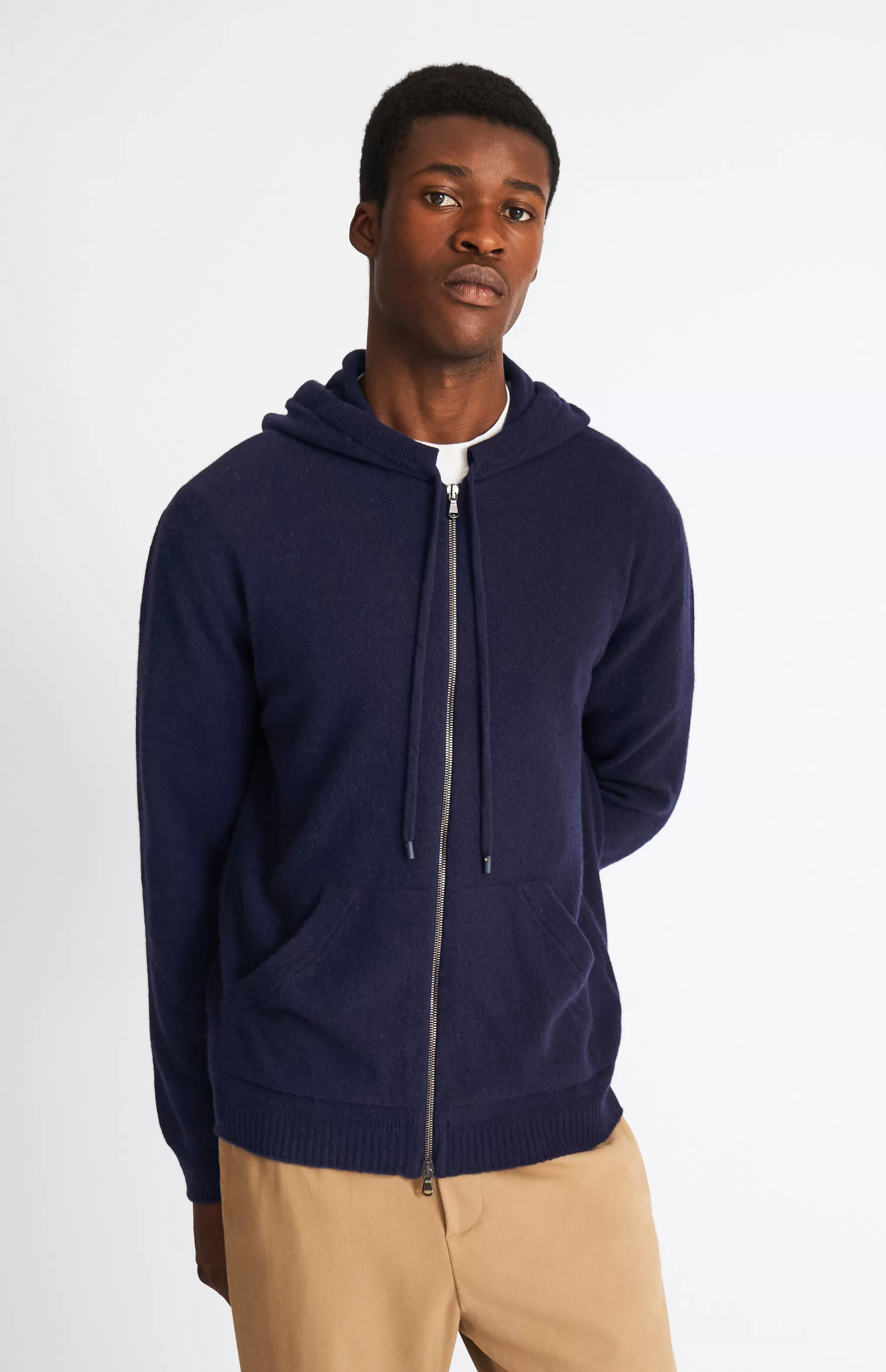 Fashion Men's Knitted Lounge Hoodie In Ink Men Cashmere