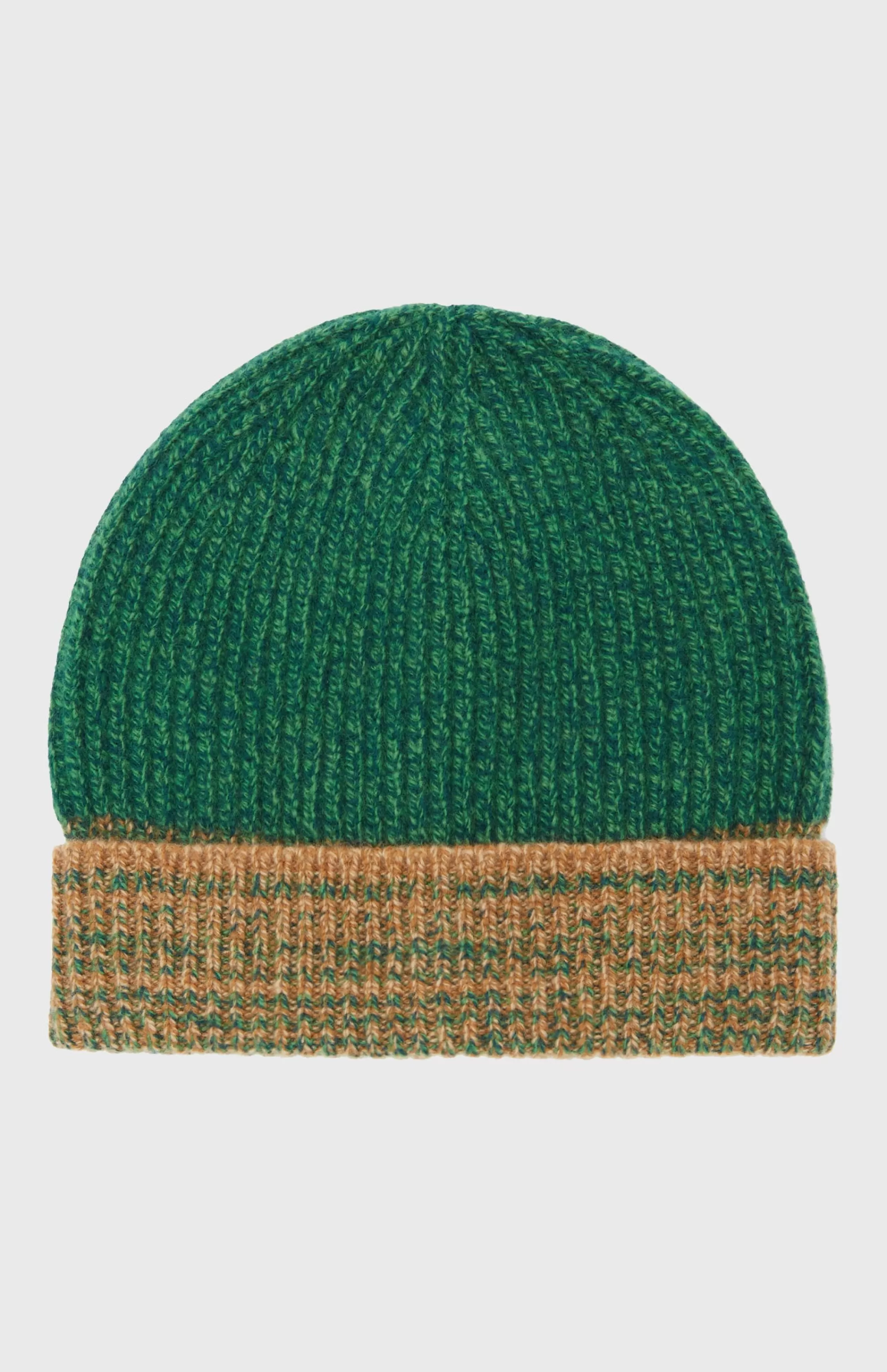 Discount Men's Lambswool Beanie With A Mouline Degrade Effect In Vicuna and Evergreen Men Hats
