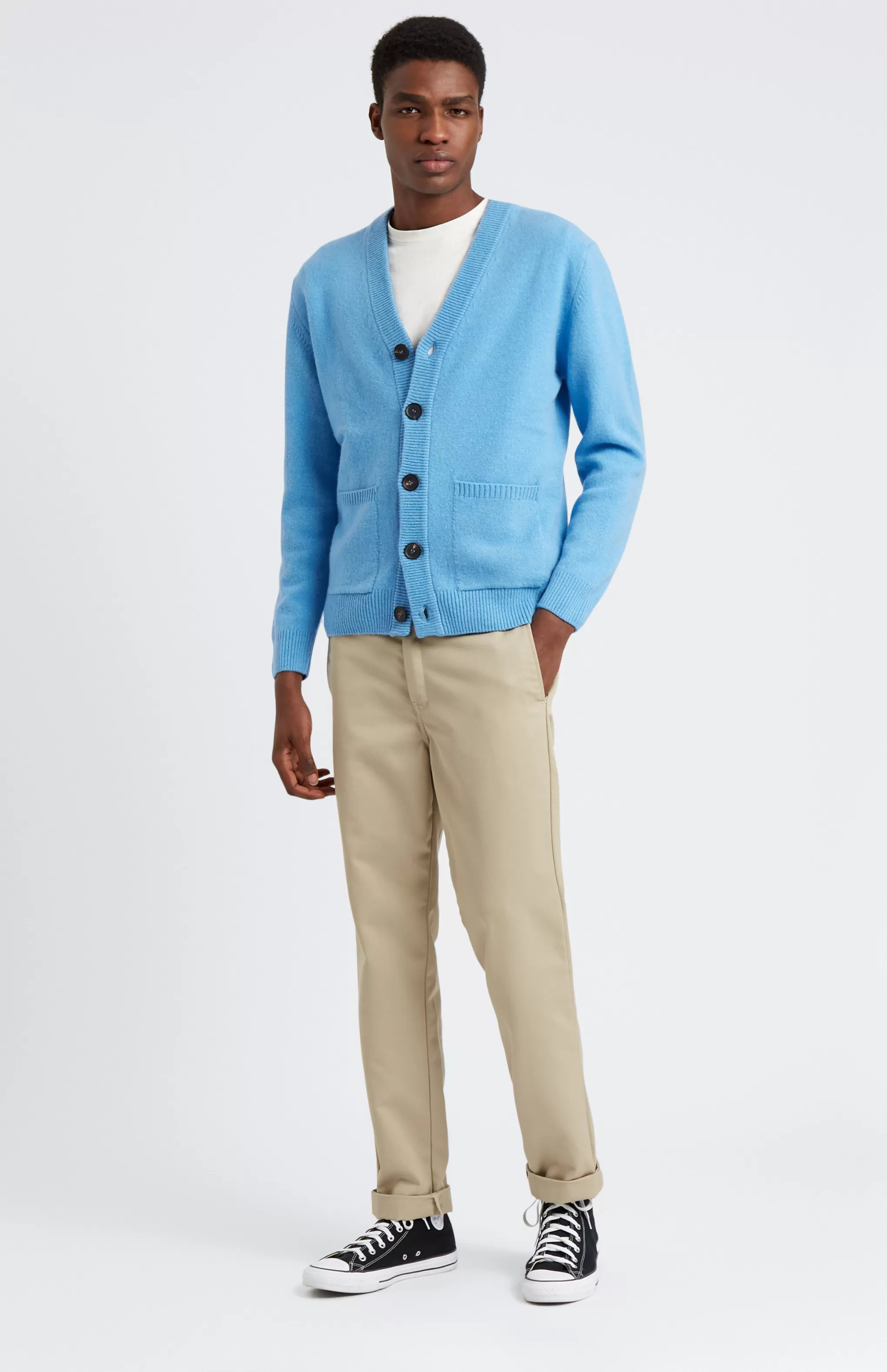 Best Men's Lambswool V Neck Cardigan In Azure / Ink Men Lambswool