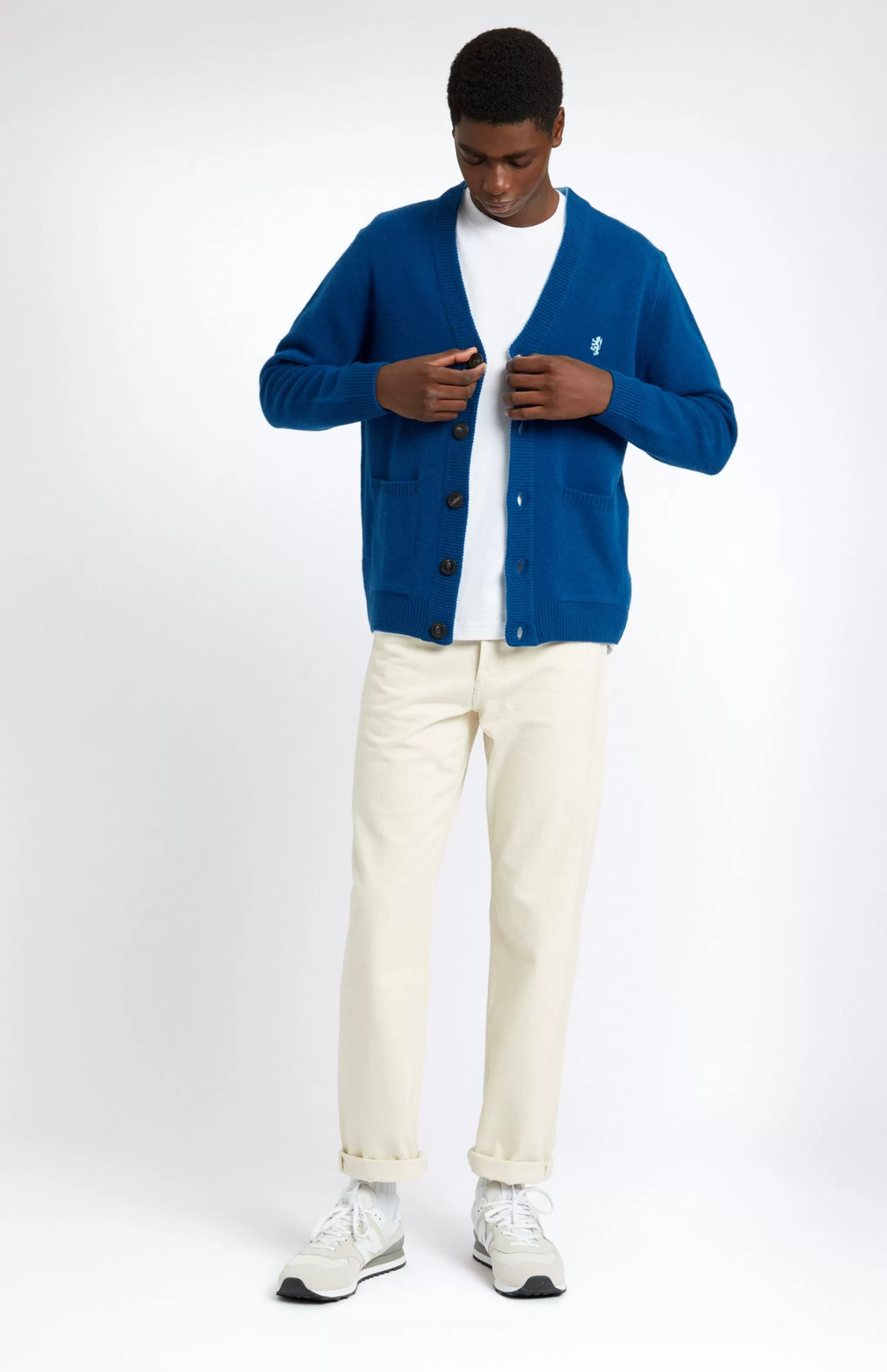 Best Men's Lambswool V Neck Cardigan In Ink / Azure Men Cardigans