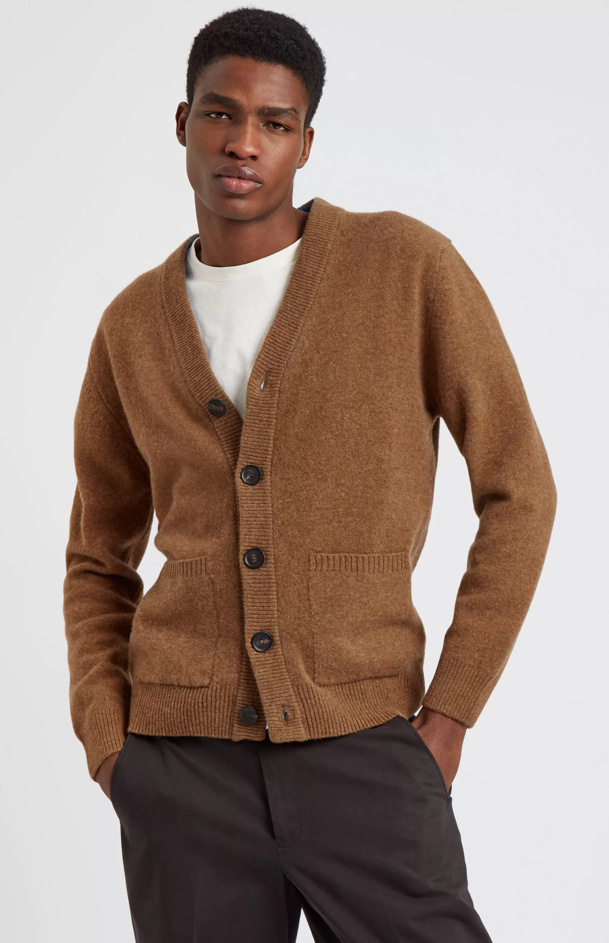 Flash Sale Men's Lambswool V Neck Cardigan In Sandstorm / Azure Men Lambswool