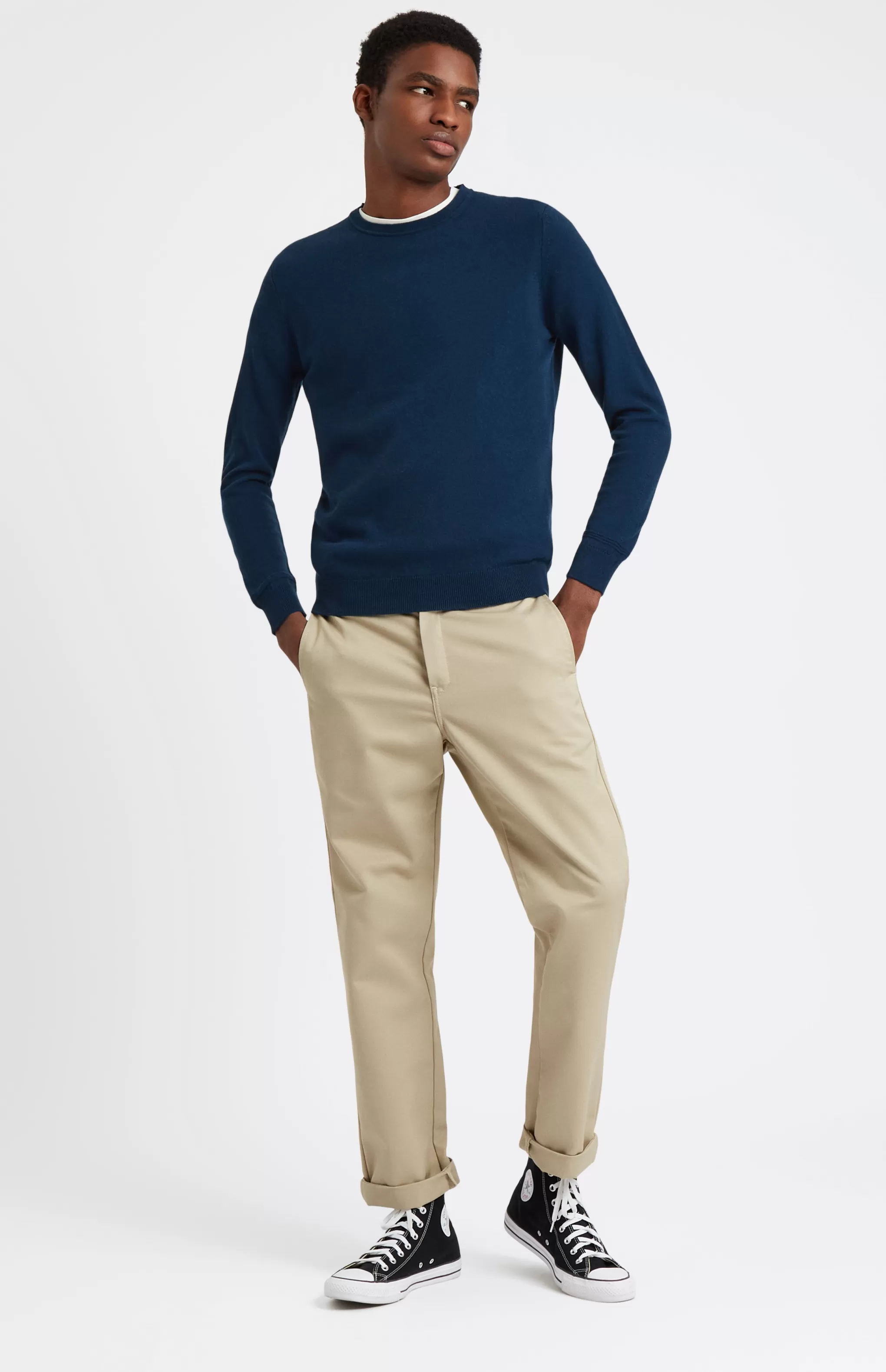 Online Men's Round Neck Cashmere Jumper In Atlantic Blue Men Made in Scotland