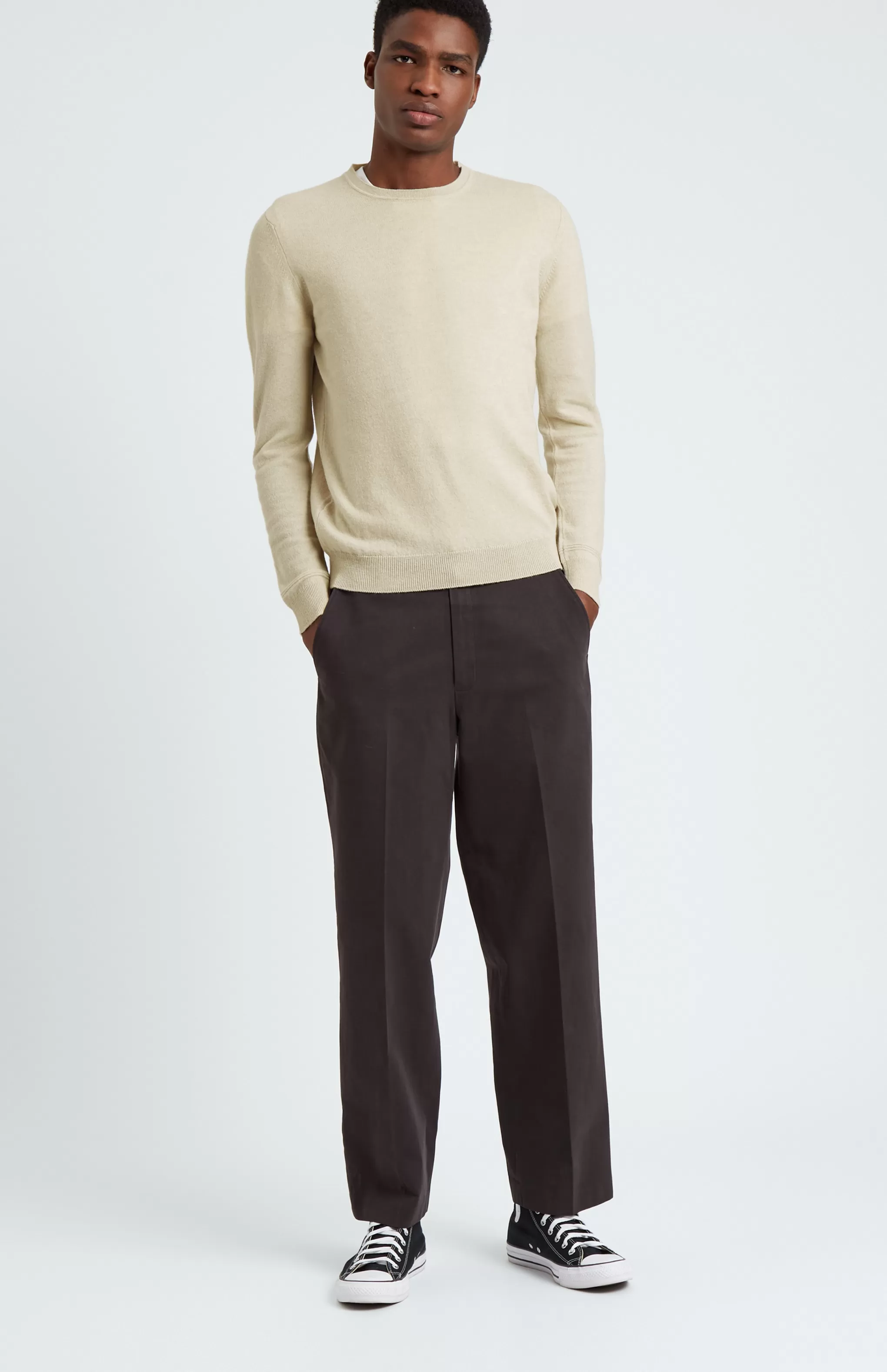 Best Sale Men's Round Neck Cashmere Jumper In Light Natural Men Best Sellers