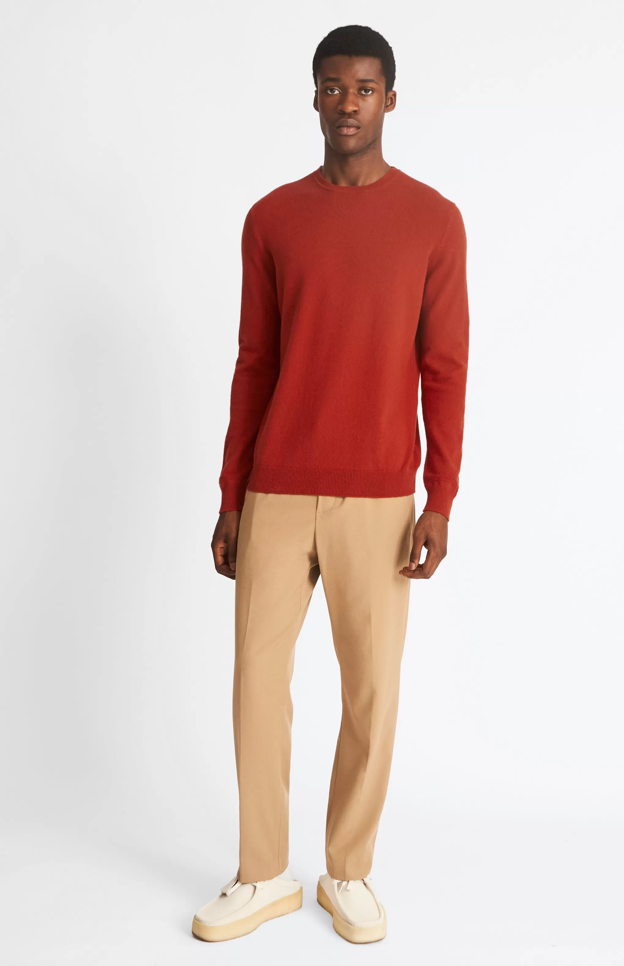 Shop Men's Round Neck Cashmere Jumper In Rust Red Men Made in Scotland