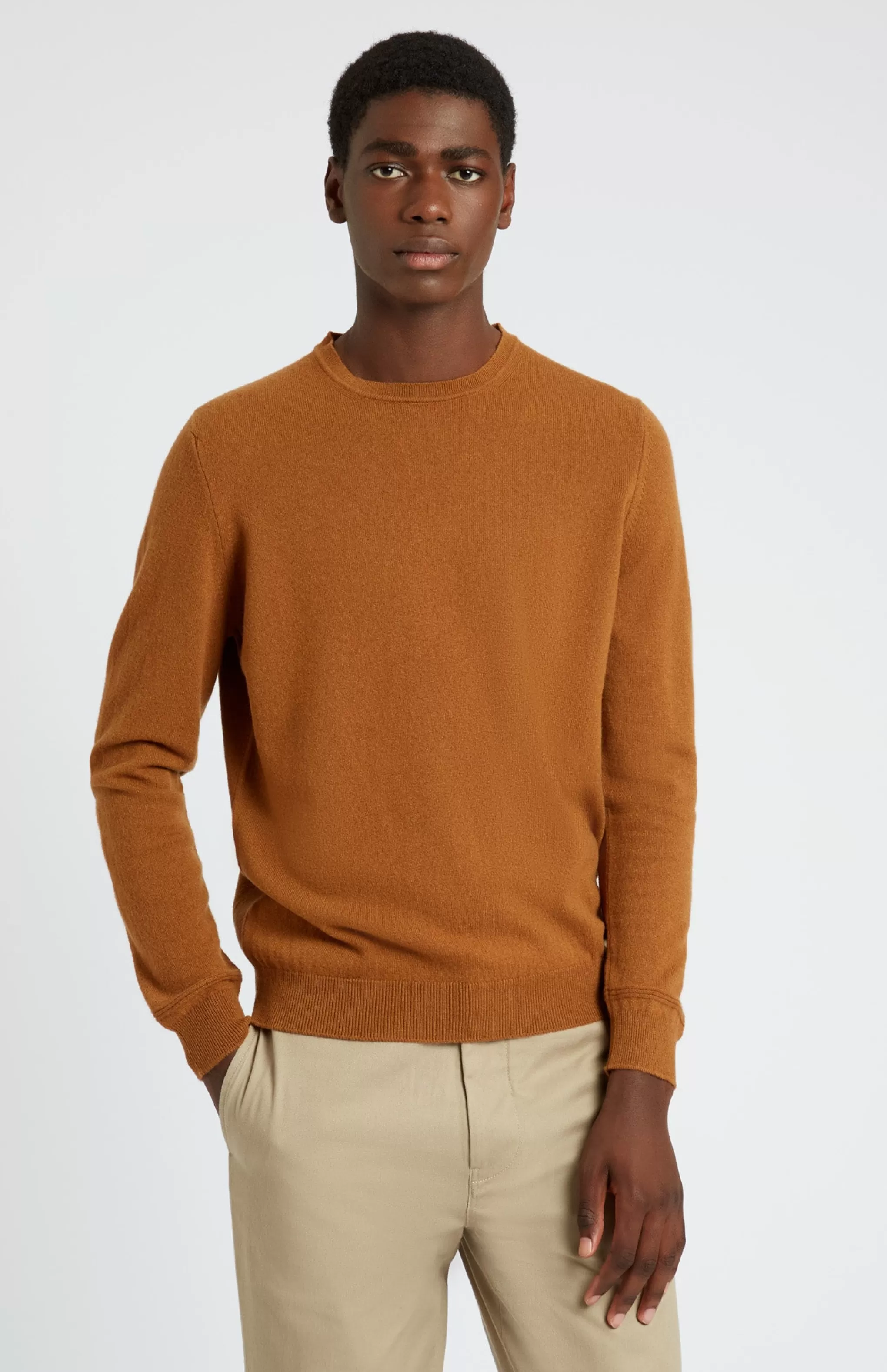 Outlet Men's Round Neck Cashmere Jumper In Vicuna Men Jumpers