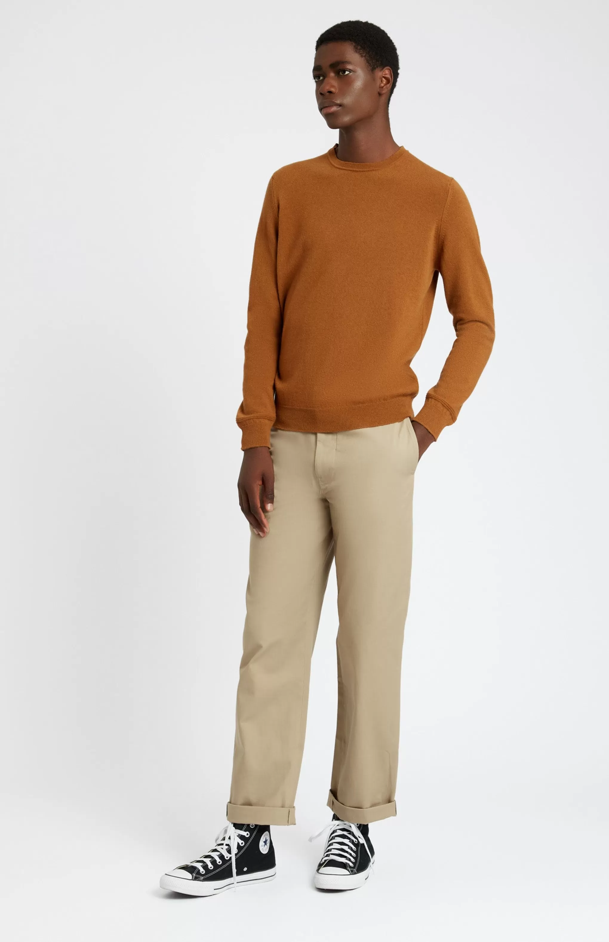 Best Sale Men's Round Neck Cashmere Jumper In Vicuna Men Cashmere