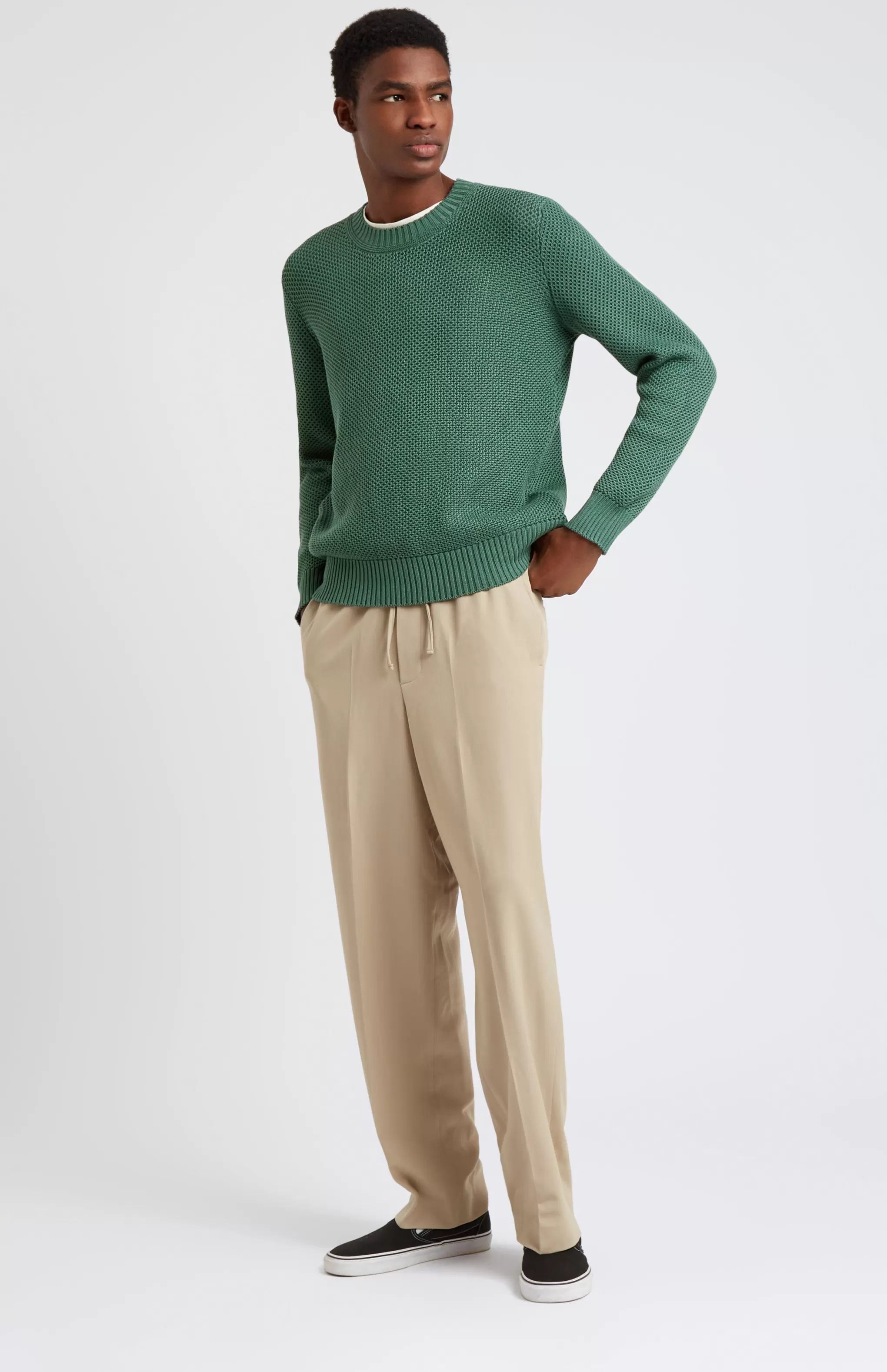 Best Men's Round Neck Cotton Jumper In Forest Green Men Light Weight Knits