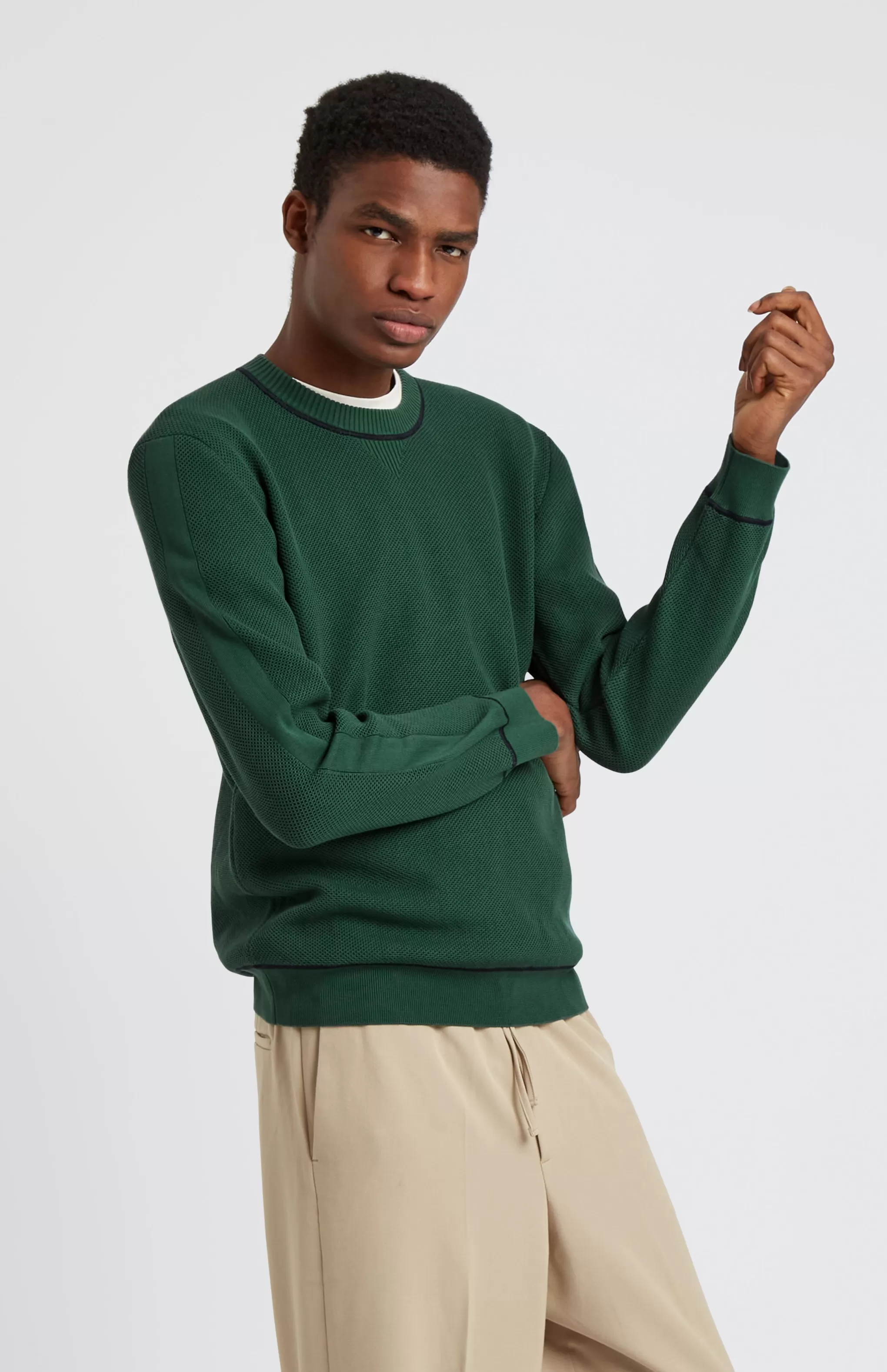 New Men's Round Neck Cotton Sweatshirt Jumper In Forest Green / Navy Men Cotton