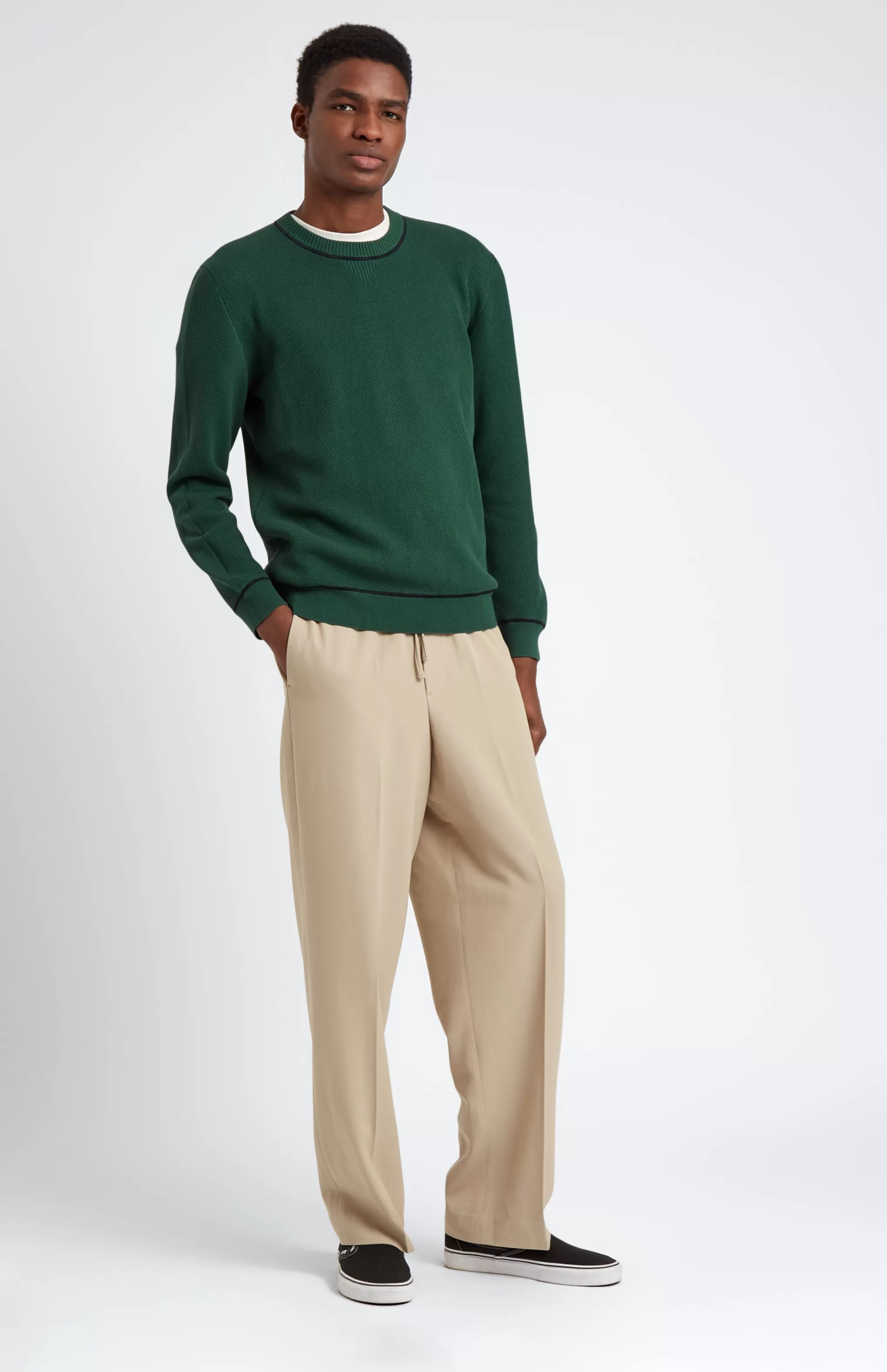 New Men's Round Neck Cotton Sweatshirt Jumper In Forest Green / Navy Men Cotton