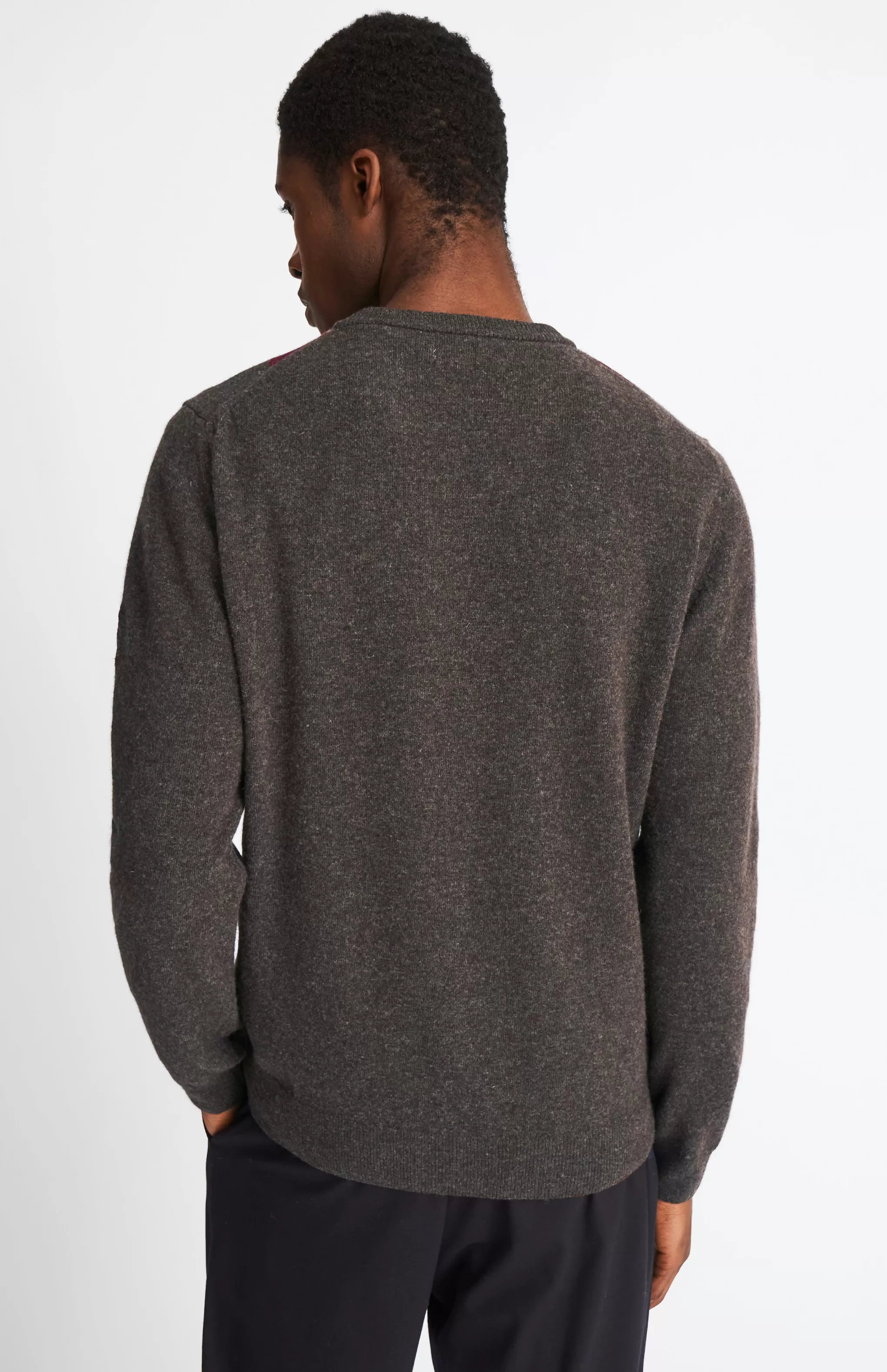New Men's V Neck Centre Argyle Lambswool Jumper In Dark Brown / Claret Men Argyle