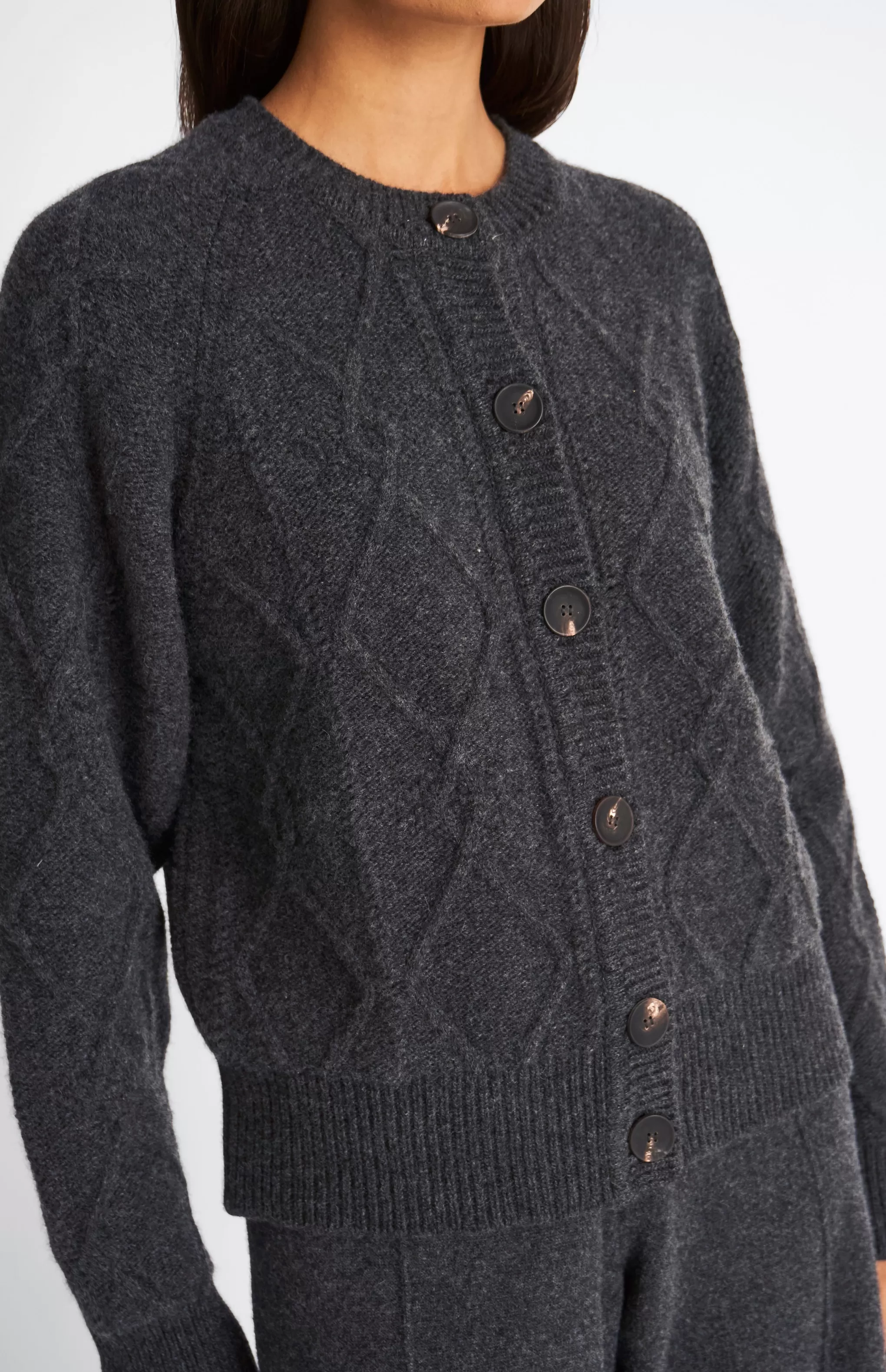 Cheap Multi Texture Cashmere Blend Cardigan In Charcoal Men/Women Round Neck Knits