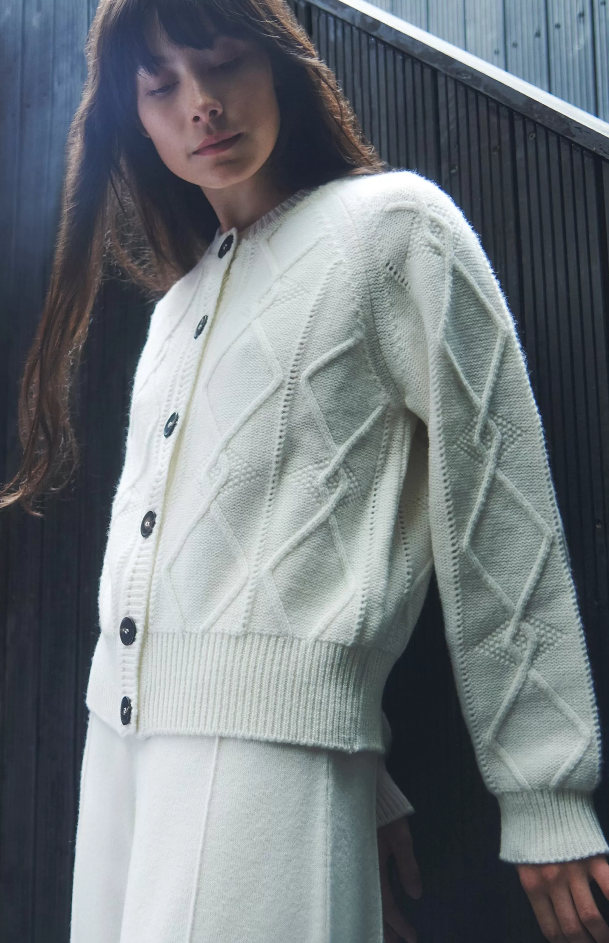 Shop Multi Texture Cashmere Blend Cardigan In Cream Men/Women Argyle
