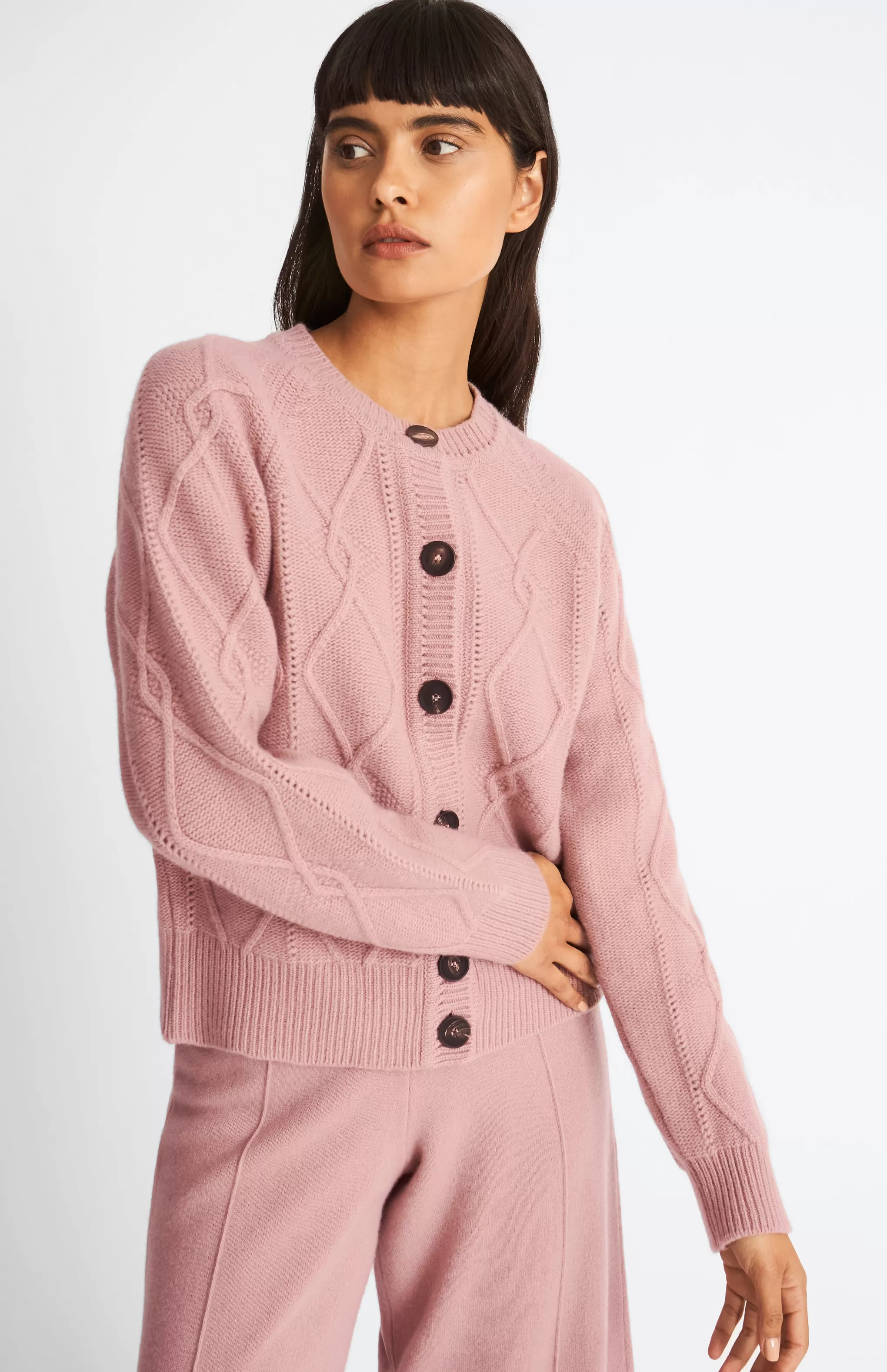 Cheap Multi Texture Cashmere Blend Cardigan In Dusty Pink Men/Women Heavy Weight Knits