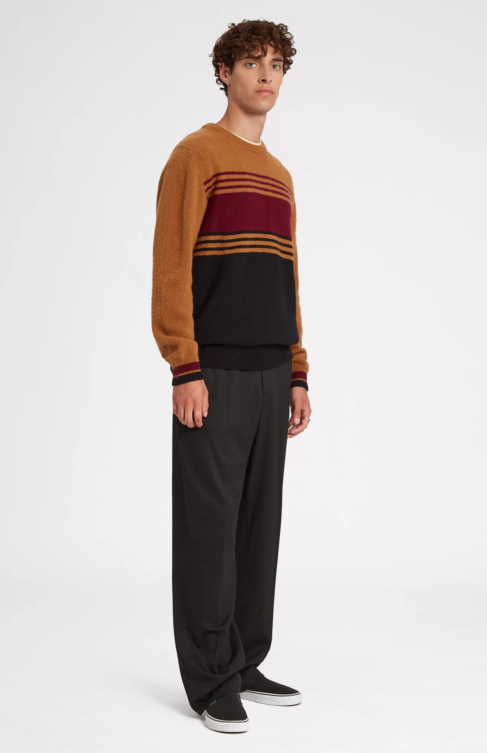 Cheap Multicolour Stripe Round Neck Brushed Lambswool Jumper Men Round Neck Knits