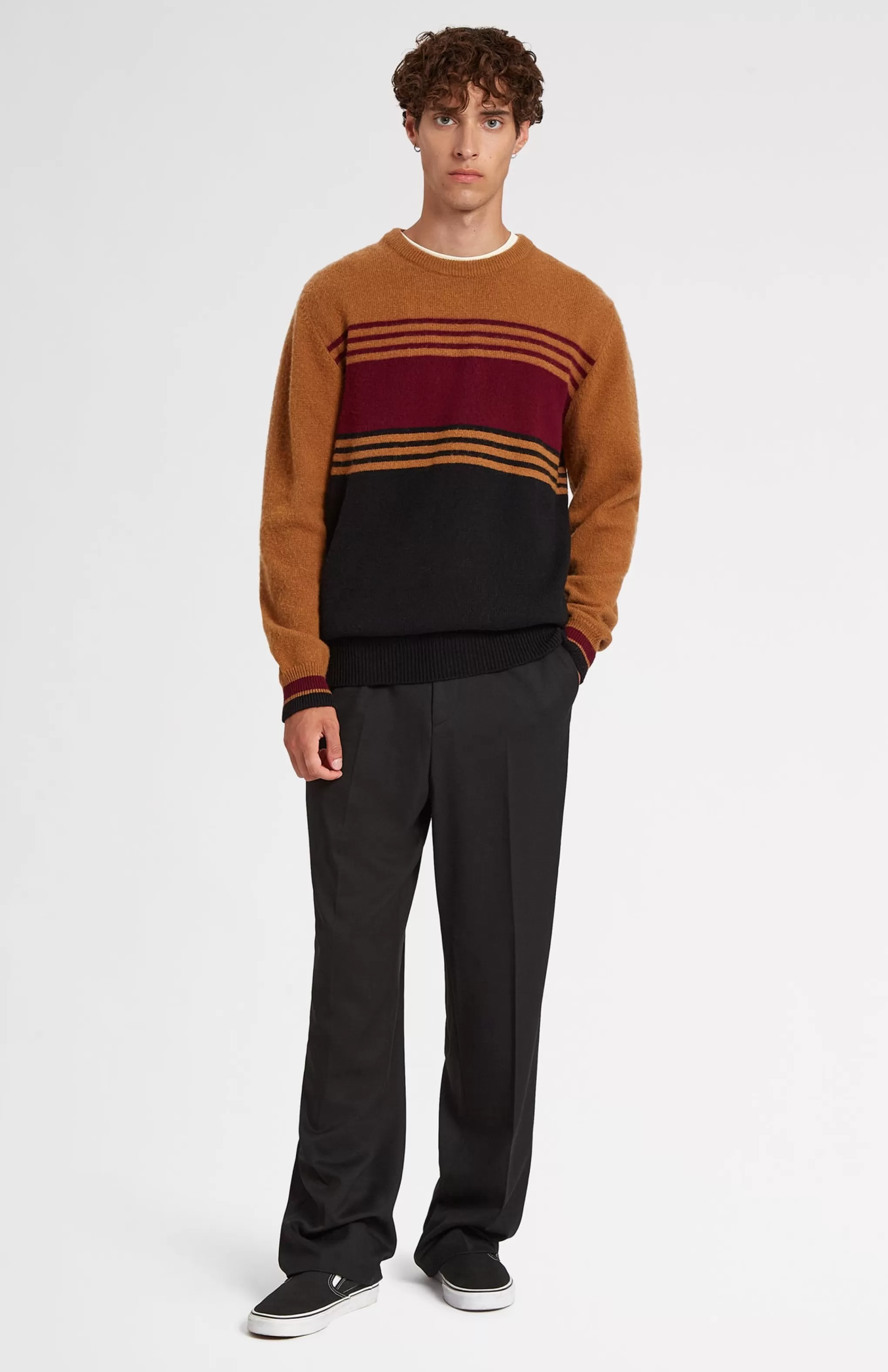 Online Multicolour Stripe Round Neck Brushed Lambswool Jumper Men Made in Scotland
