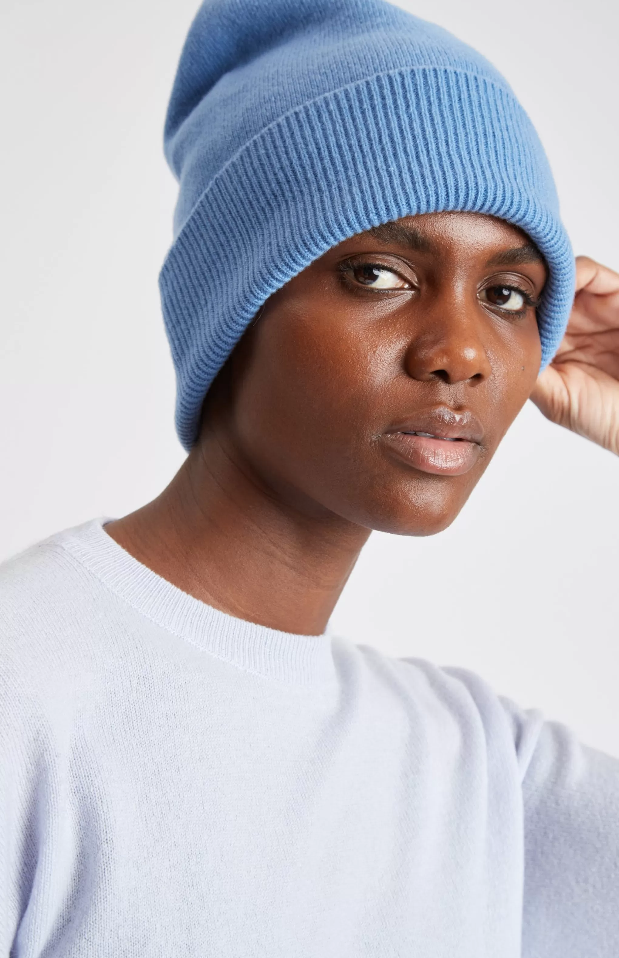 Cheap Ribbed Wool Cashmere Blend Beanie In Light Blue Men Conscious Collection