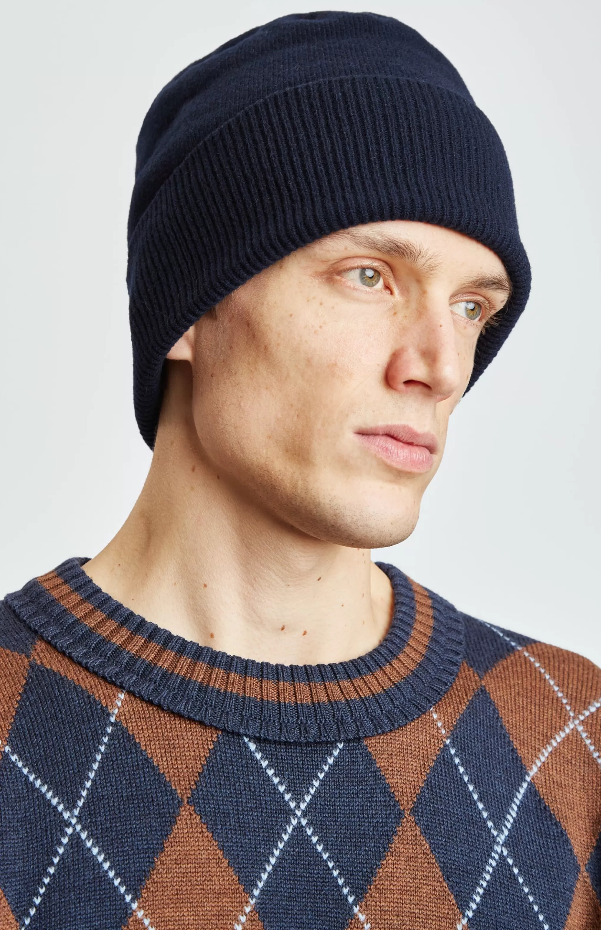Sale Ribbed Wool Cashmere Blend Beanie In Navy Men/Women Lambswool
