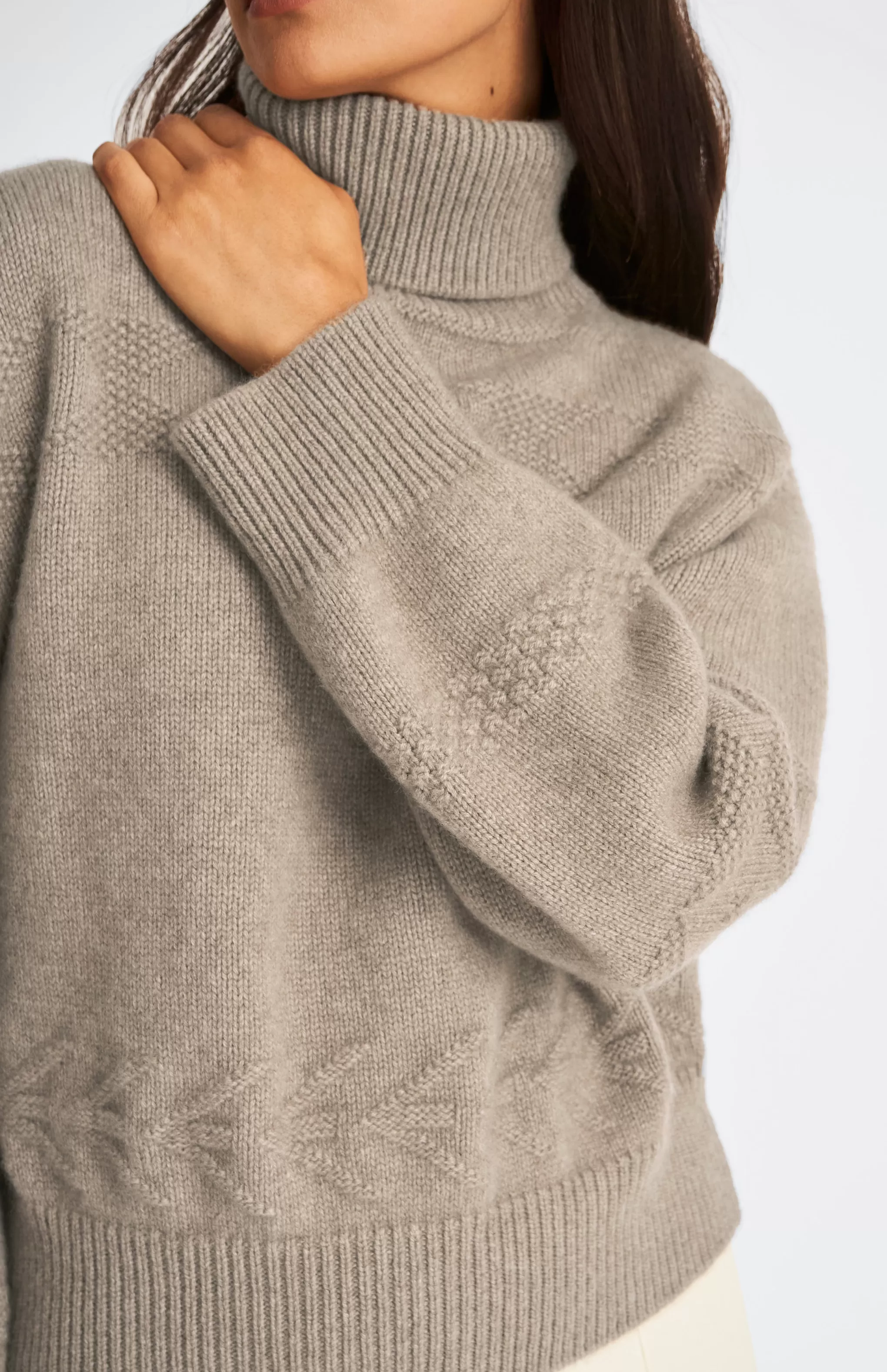 Flash Sale Roll Neck Guernsey Cashmere Jumper In Dark Natural Men/Women Cashmere