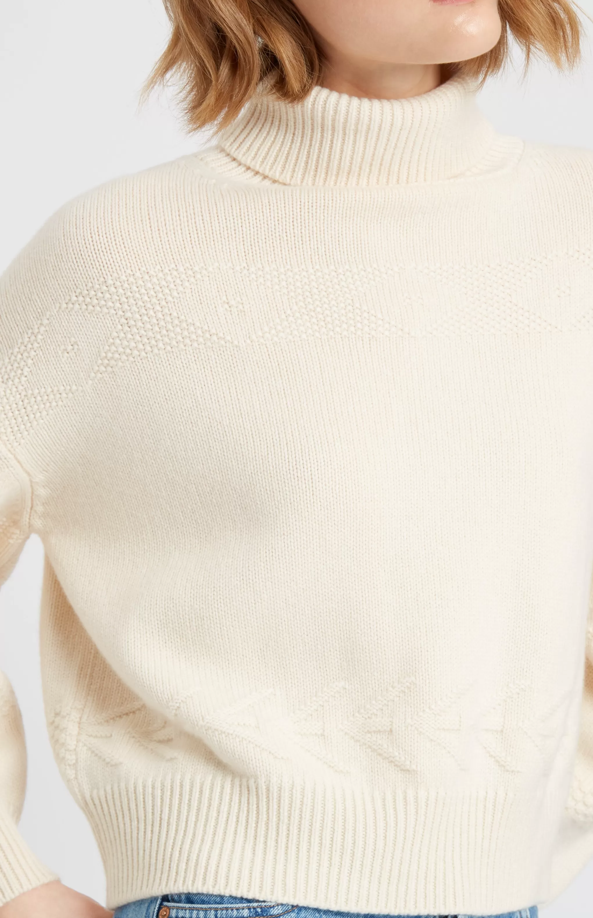 Best Sale Roll Neck Guernsey Cashmere Jumper In Off White Men/Women Made in Scotland