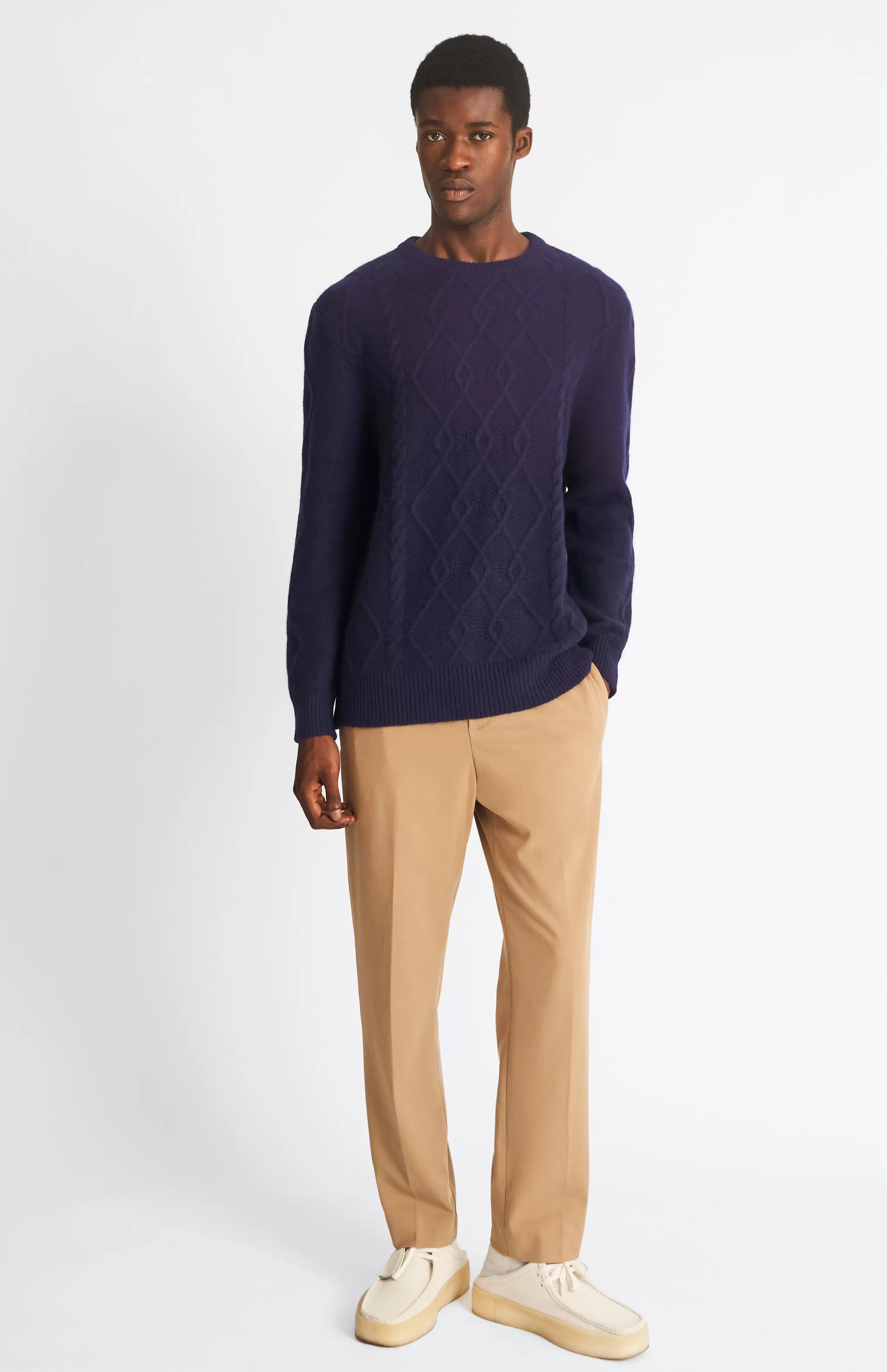 Hot Round Neck Cable Stitch Cashmere Jumper In In Ink Men Argyle
