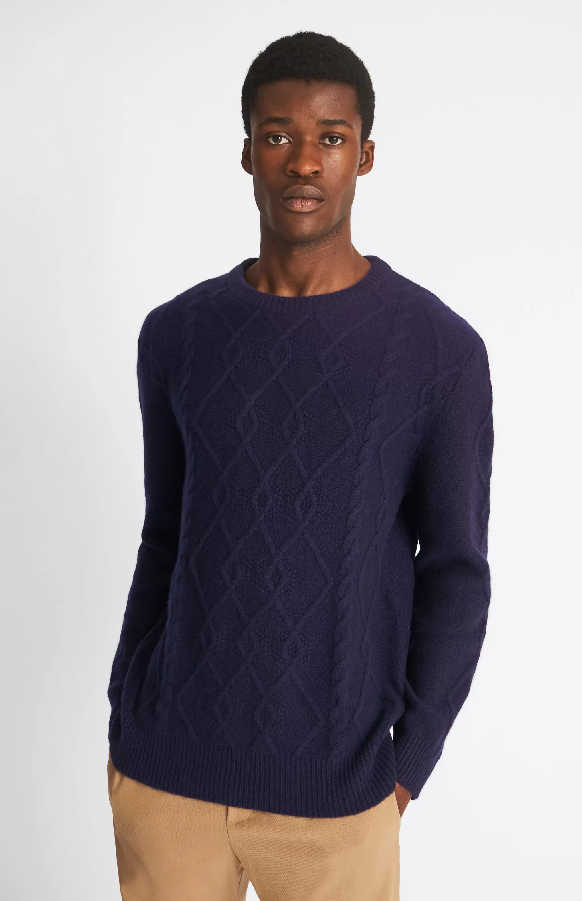 Hot Round Neck Cable Stitch Cashmere Jumper In In Ink Men Argyle