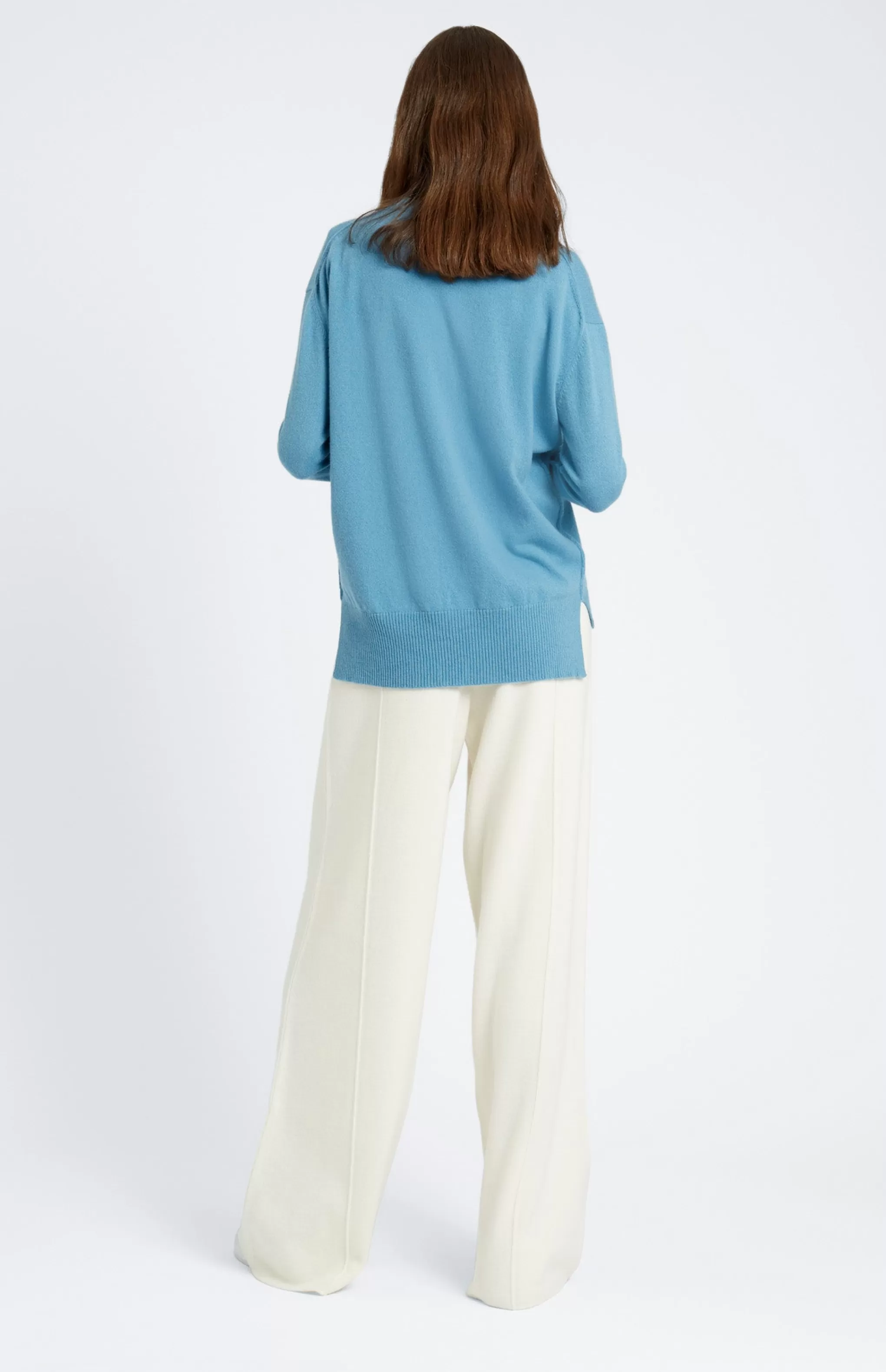 Cheap Round Neck Cashmere Jumper In Blue Smoke Men/Women Cashmere