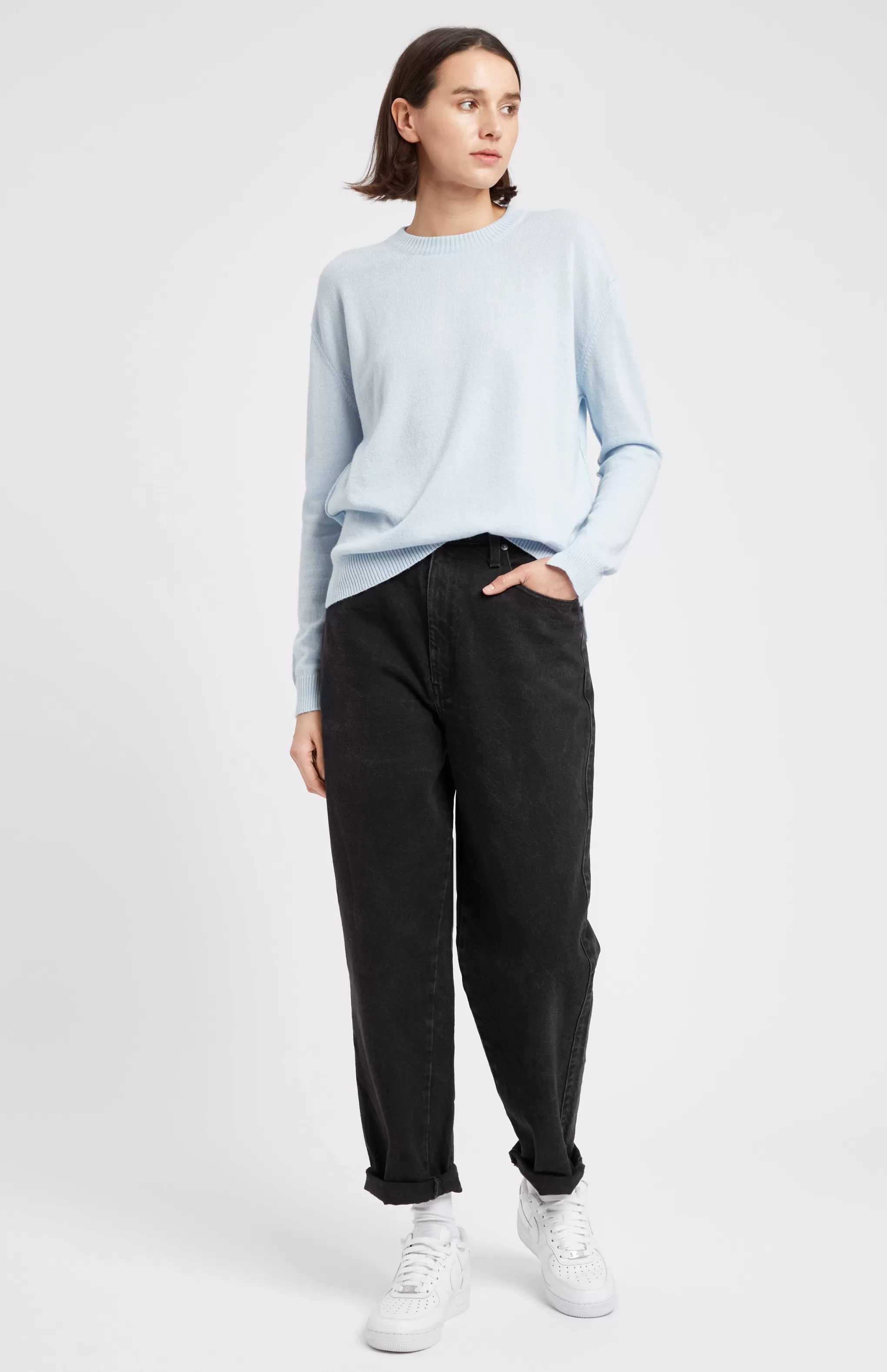 Shop Round Neck Cashmere Jumper In Sea Foam Men/Women Medium Weight Knits