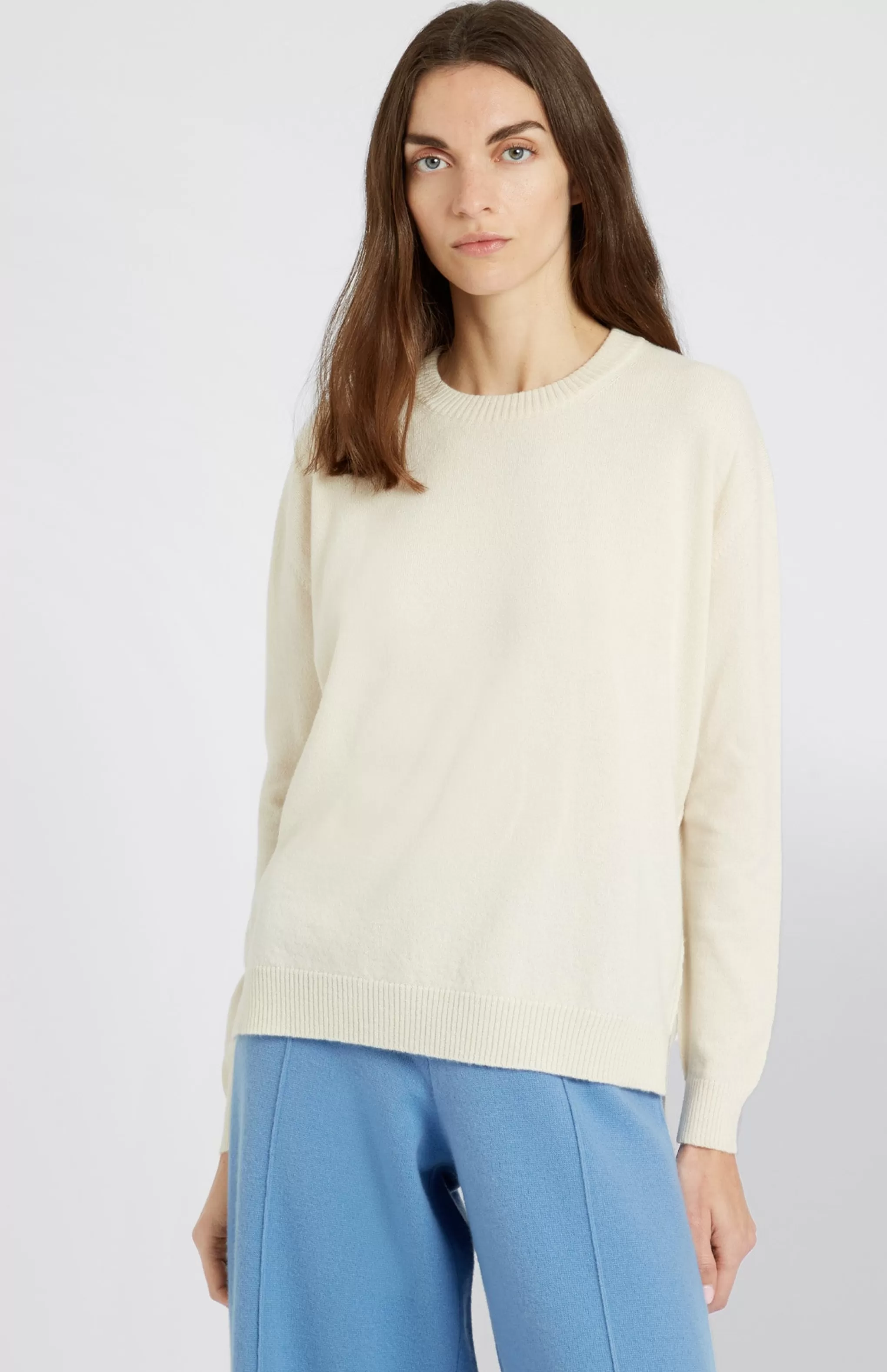 Flash Sale Round Neck Cashmere Jumper In Vanilla Cream Men/Women Medium Weight Knits