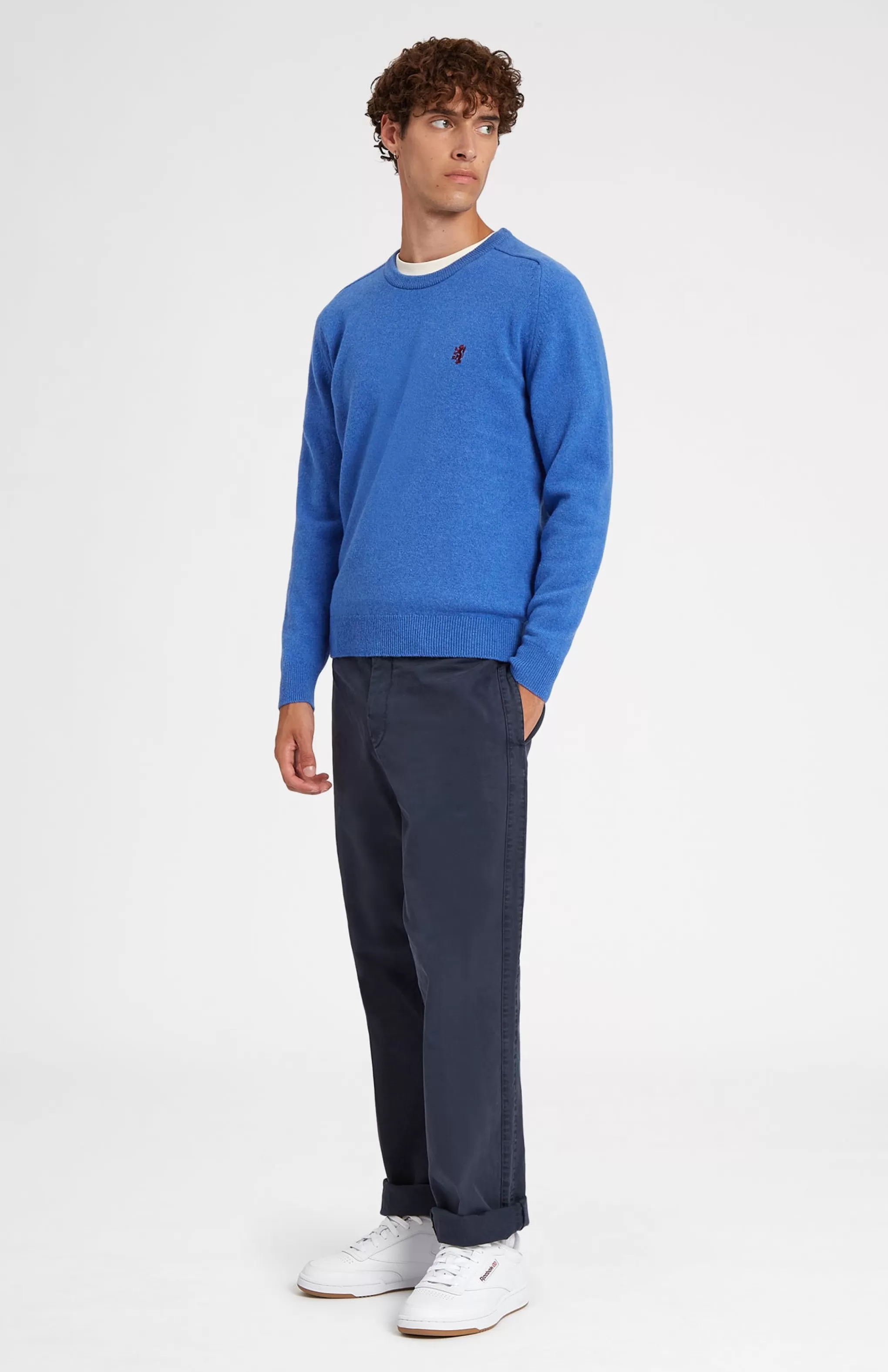 Best Round Neck Lion Lambswool Jumper In Blue Oxide Men Jumpers