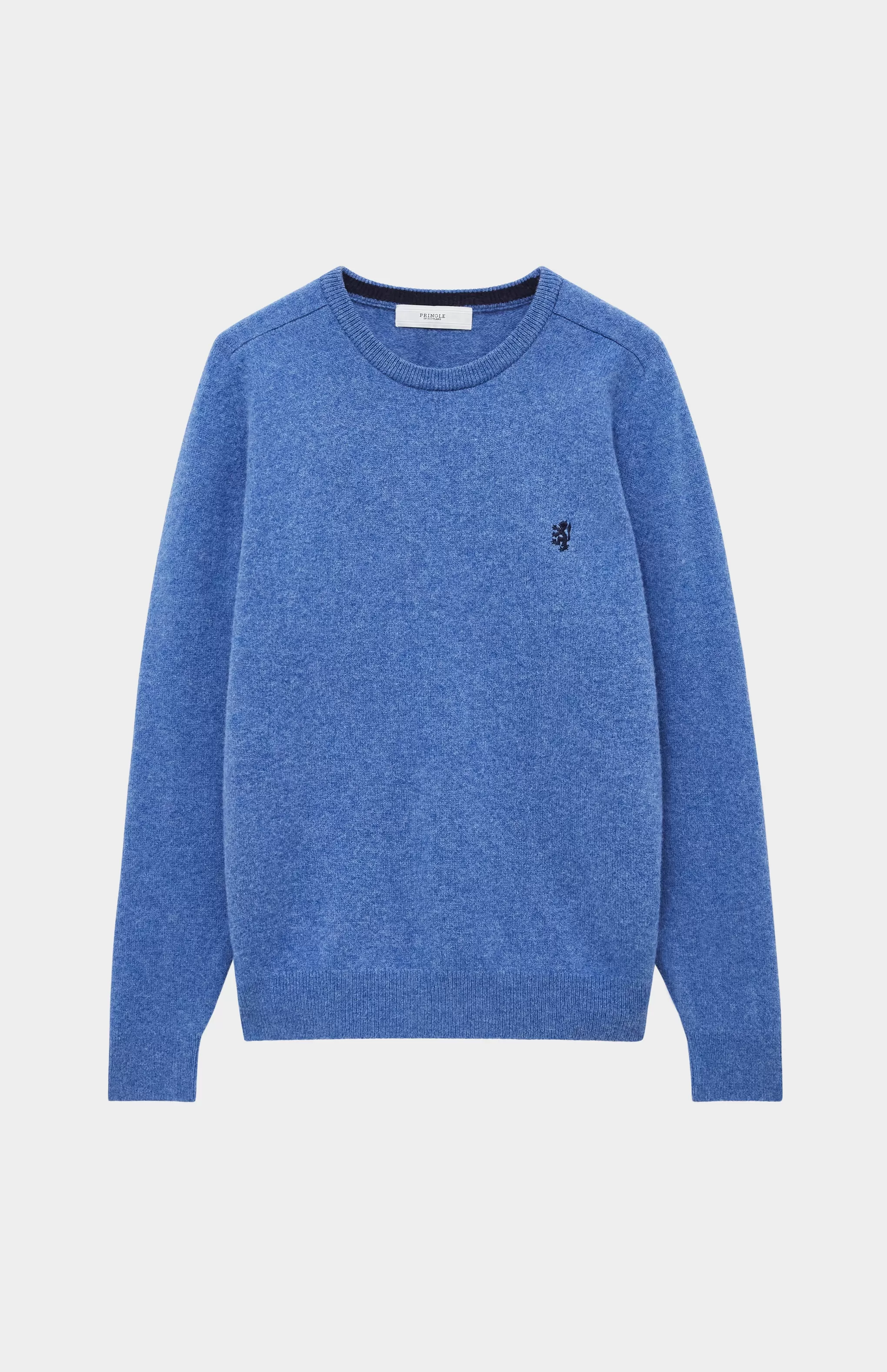 Hot Round Neck Lion Lambswool Jumper In Blue Smoke / Navy Men Jumpers