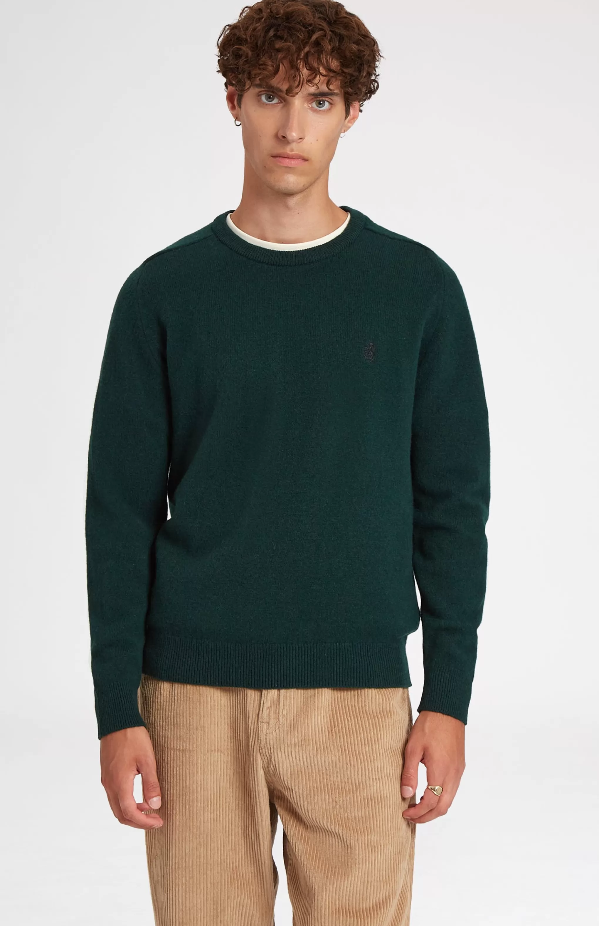 Fashion Round Neck Lion Lambswool Jumper In Evergreen Men Jumpers