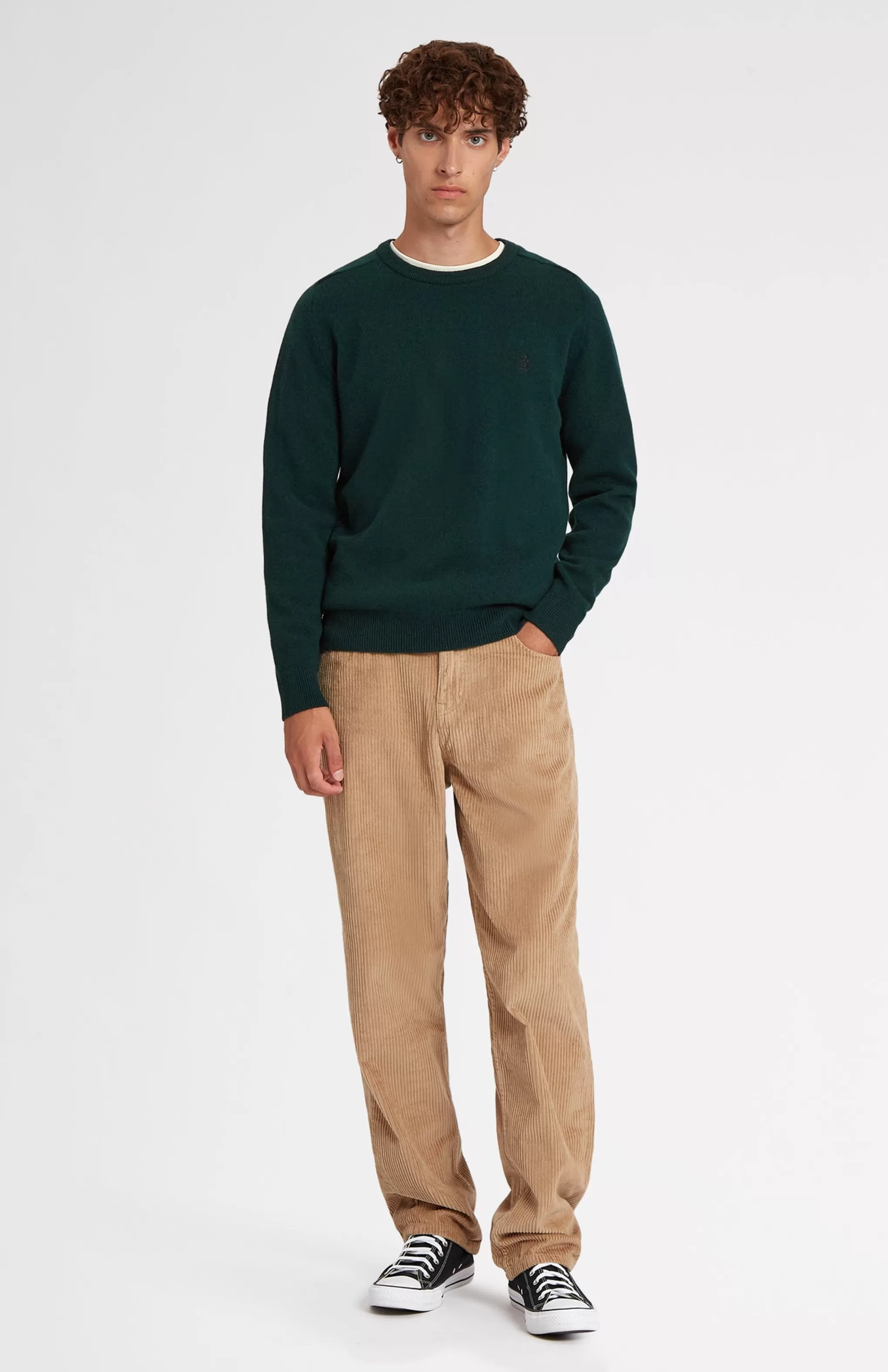 Fashion Round Neck Lion Lambswool Jumper In Evergreen Men Lambswool