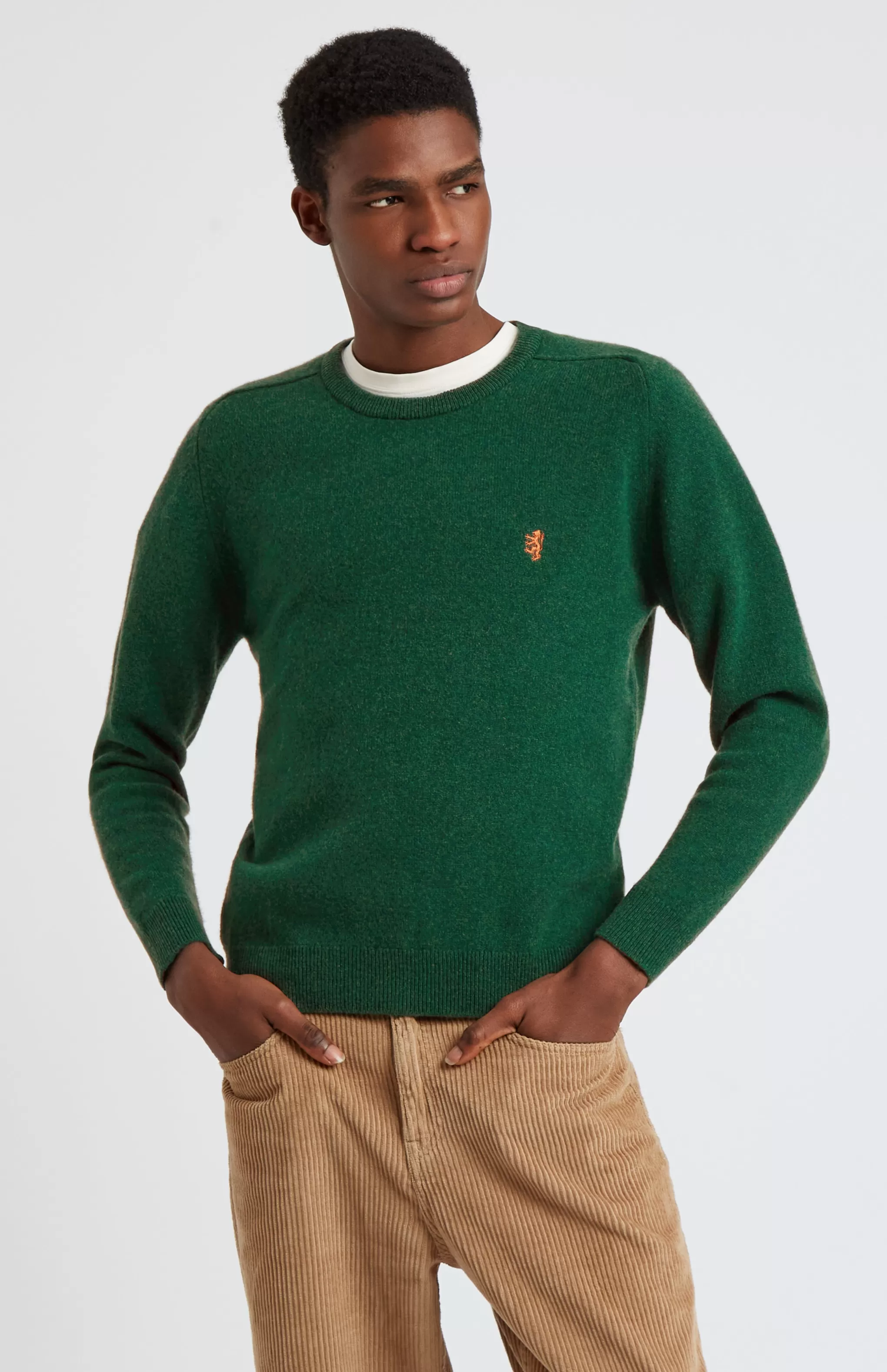 Store Round Neck Lion Lambswool Jumper In Forest / Sandstorm Men Jumpers