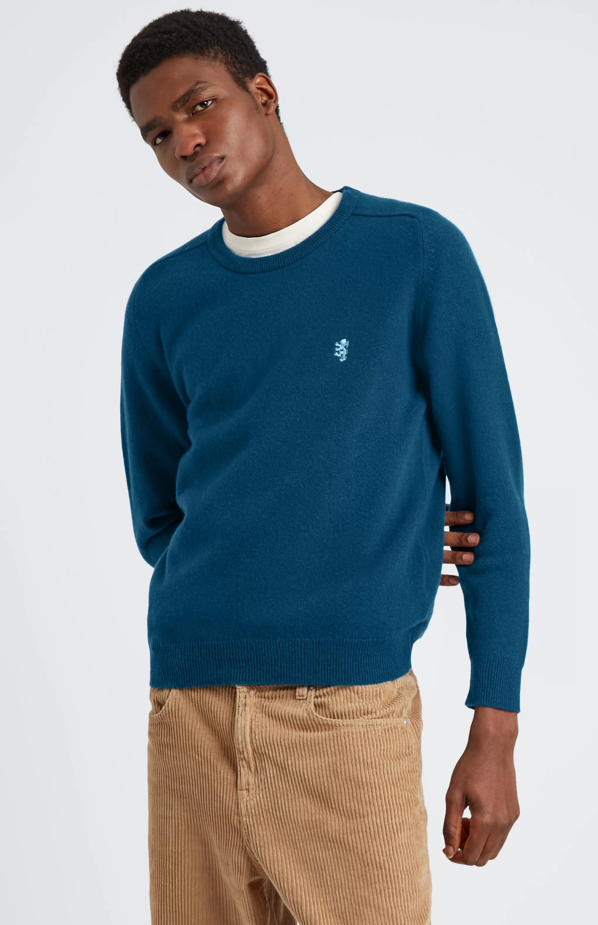 New Round Neck Lion Lambswool Jumper In Ink / Azure Men Jumpers