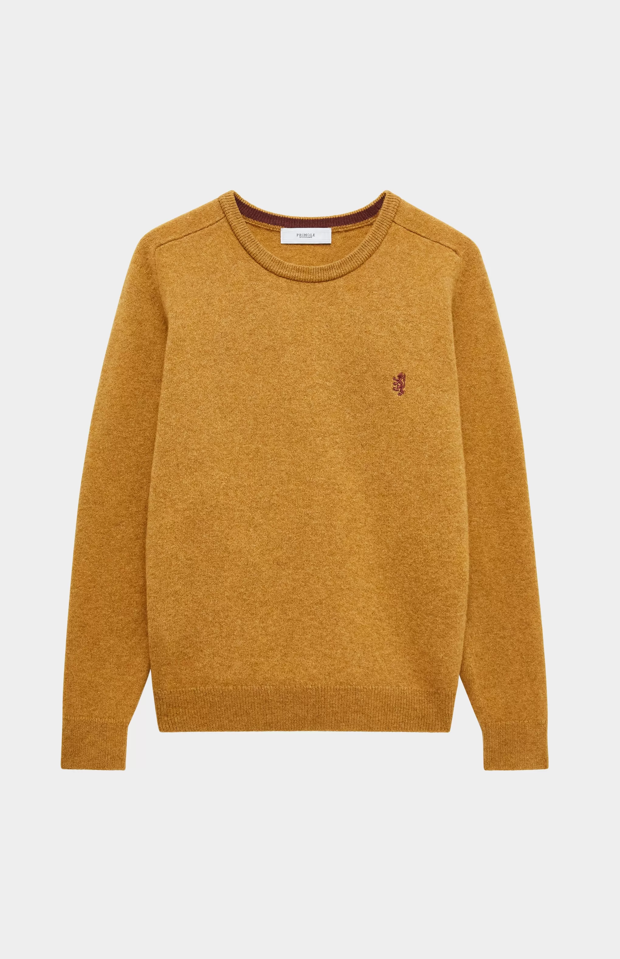 Best Round Neck Lion Lambswool Jumper In Mustard Sand / Red Rust Men Round Neck Knits