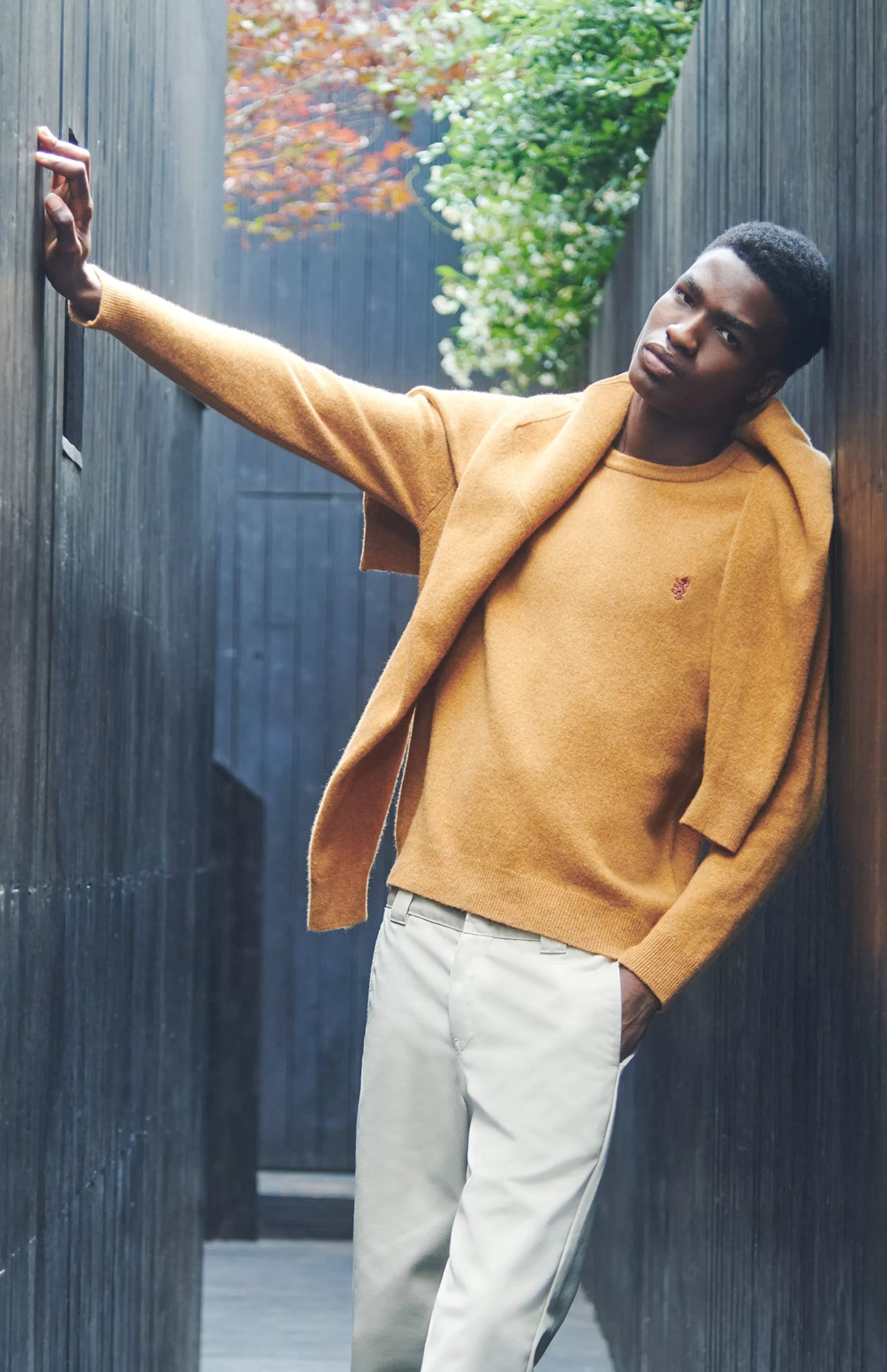 Best Round Neck Lion Lambswool Jumper In Mustard Sand / Red Rust Men Round Neck Knits