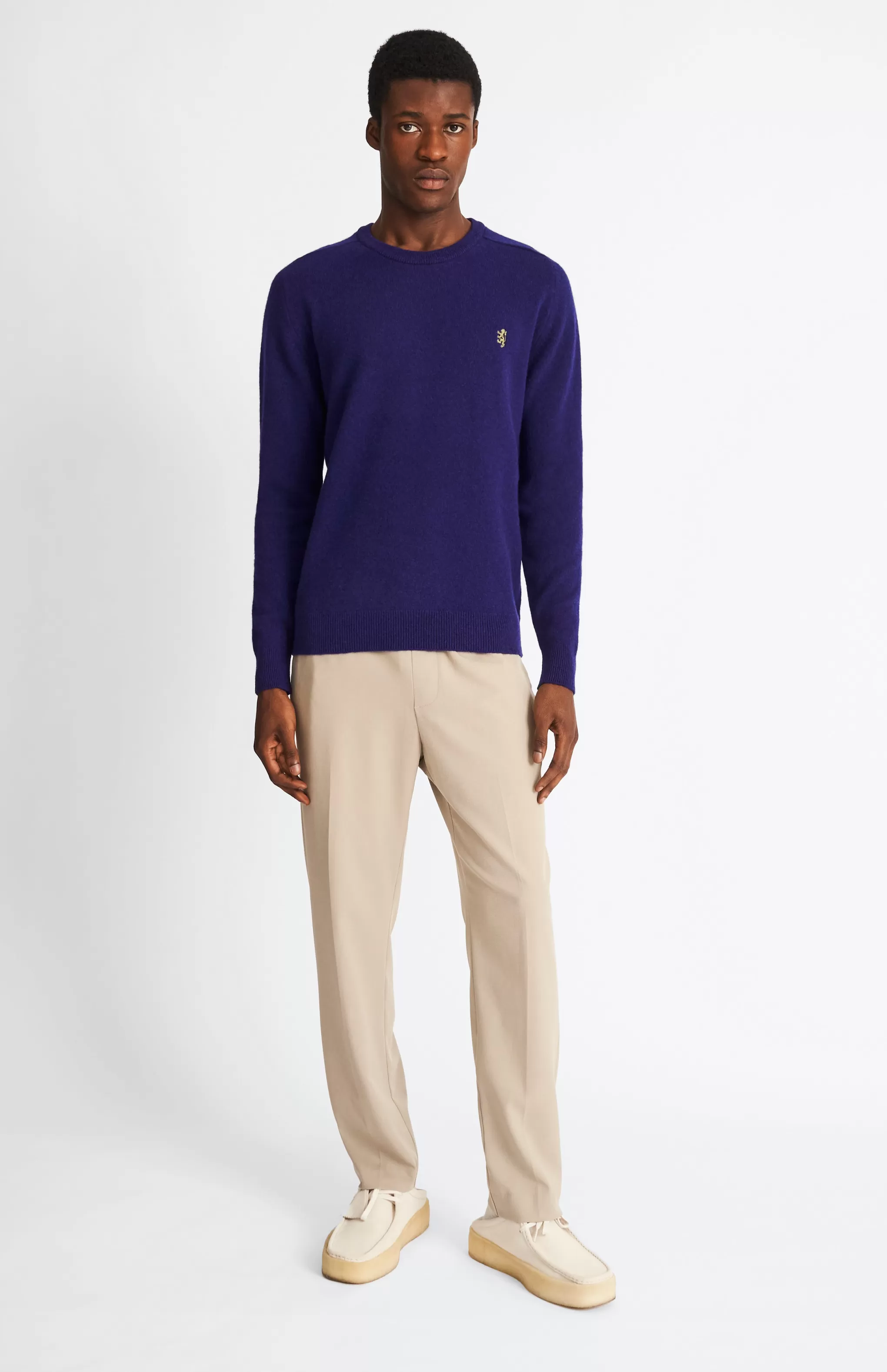 Store Round Neck Lion Lambswool Jumper In Royal Blue / Mineral Green Men Lambswool
