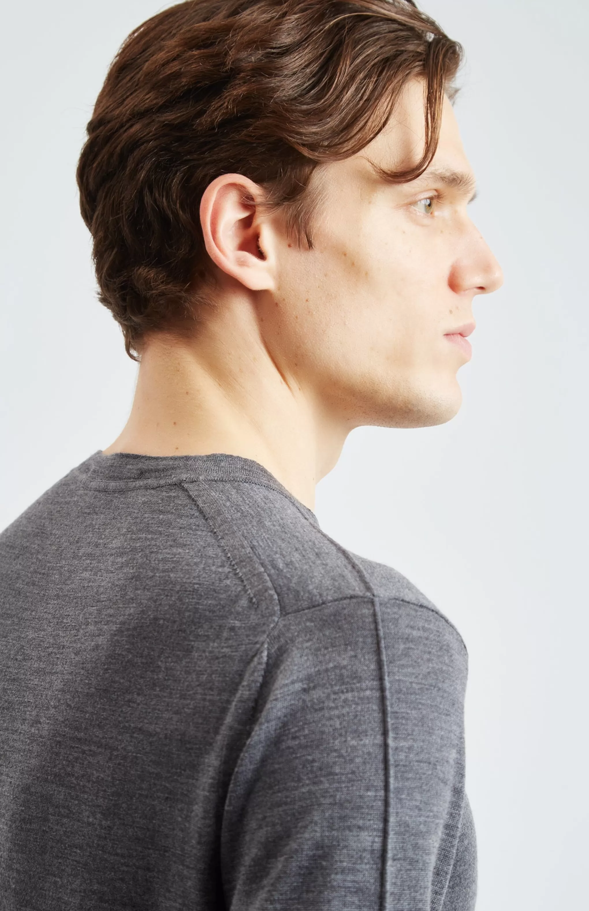 Cheap Round Neck Merino Wool Jumper In Flannel Grey Men Jumpers