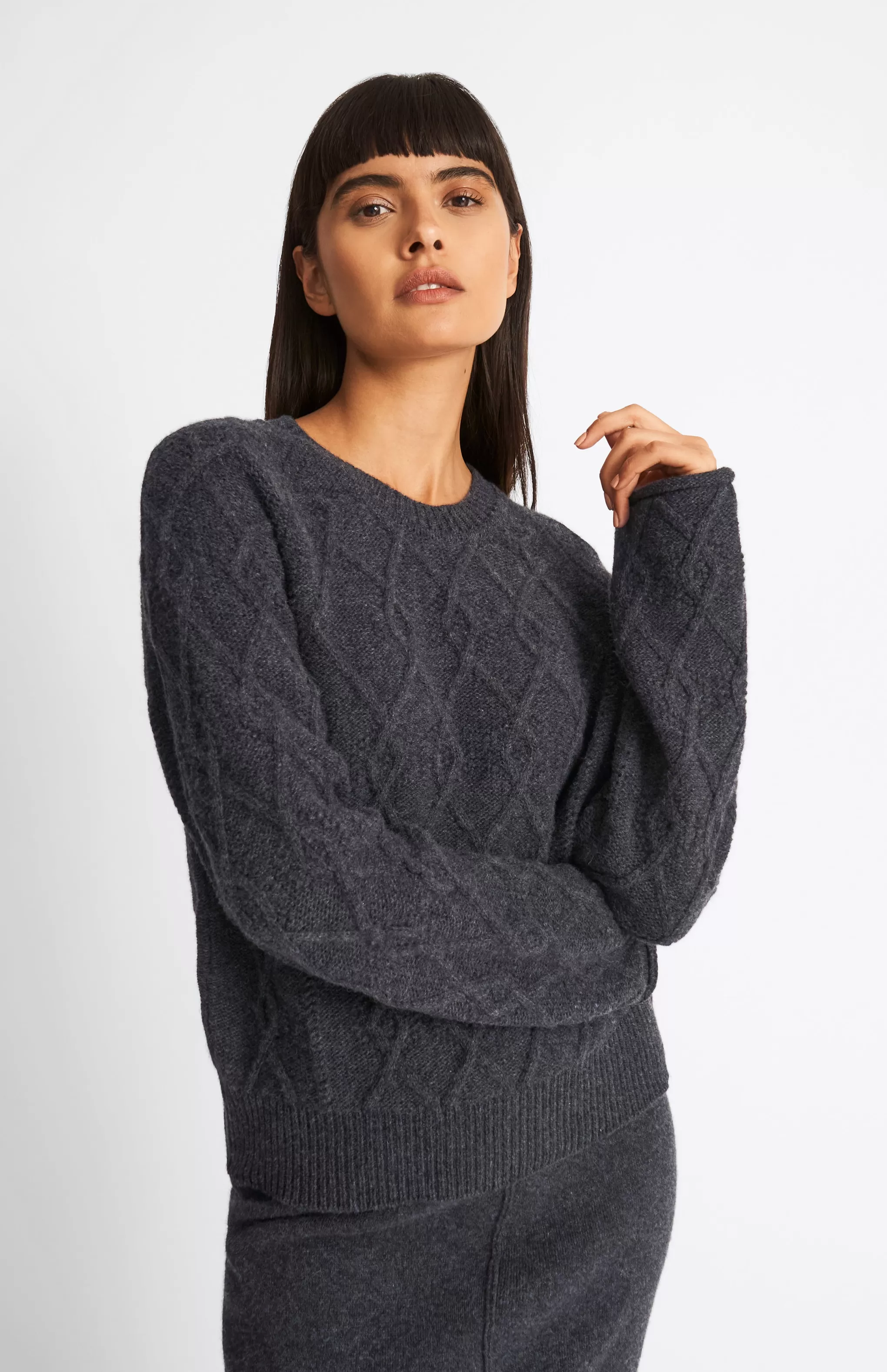 Best Round Neck Multi Textured Cashmere Blend Jumper In Charcoal Men/Women Heavy Weight Knits