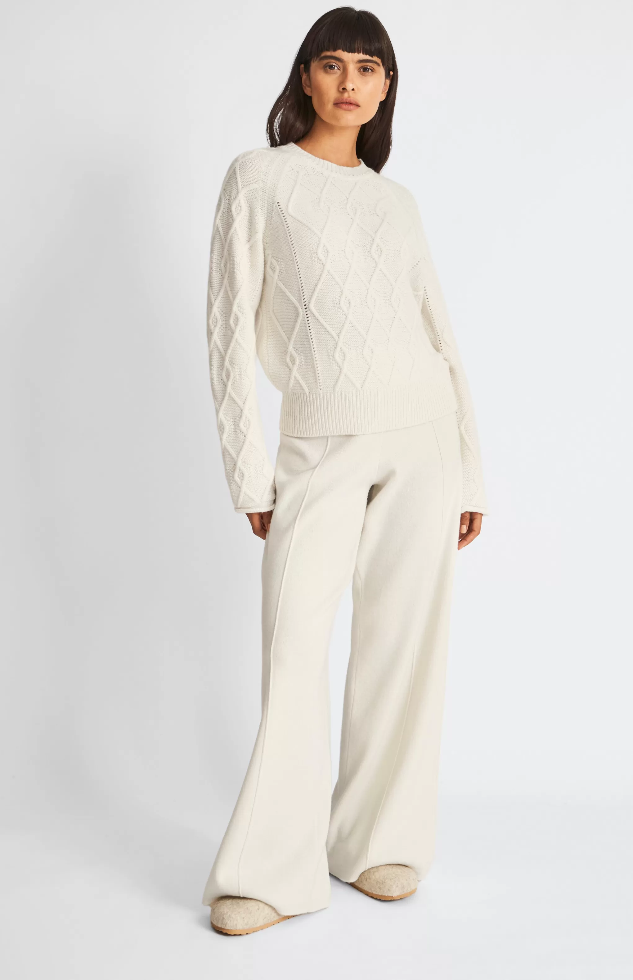 Discount Round Neck Multi Textured Cashmere Blend Jumper In Cream Men/Women Heavy Weight Knits