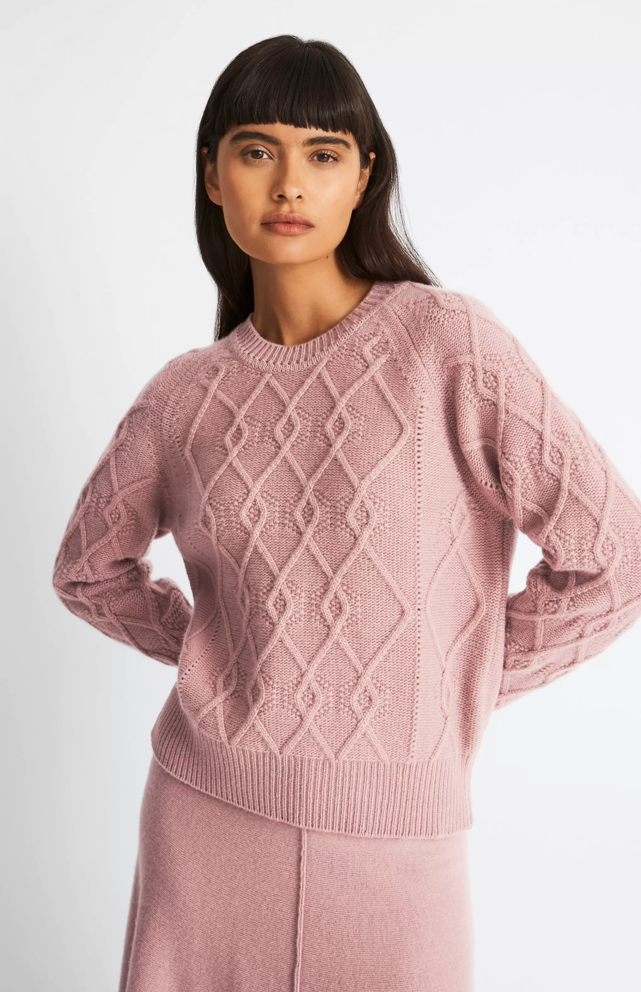 Best Round Neck Multi Textured Cashmere Blend Jumper In Dusty Pink Men/Women Best Sellers